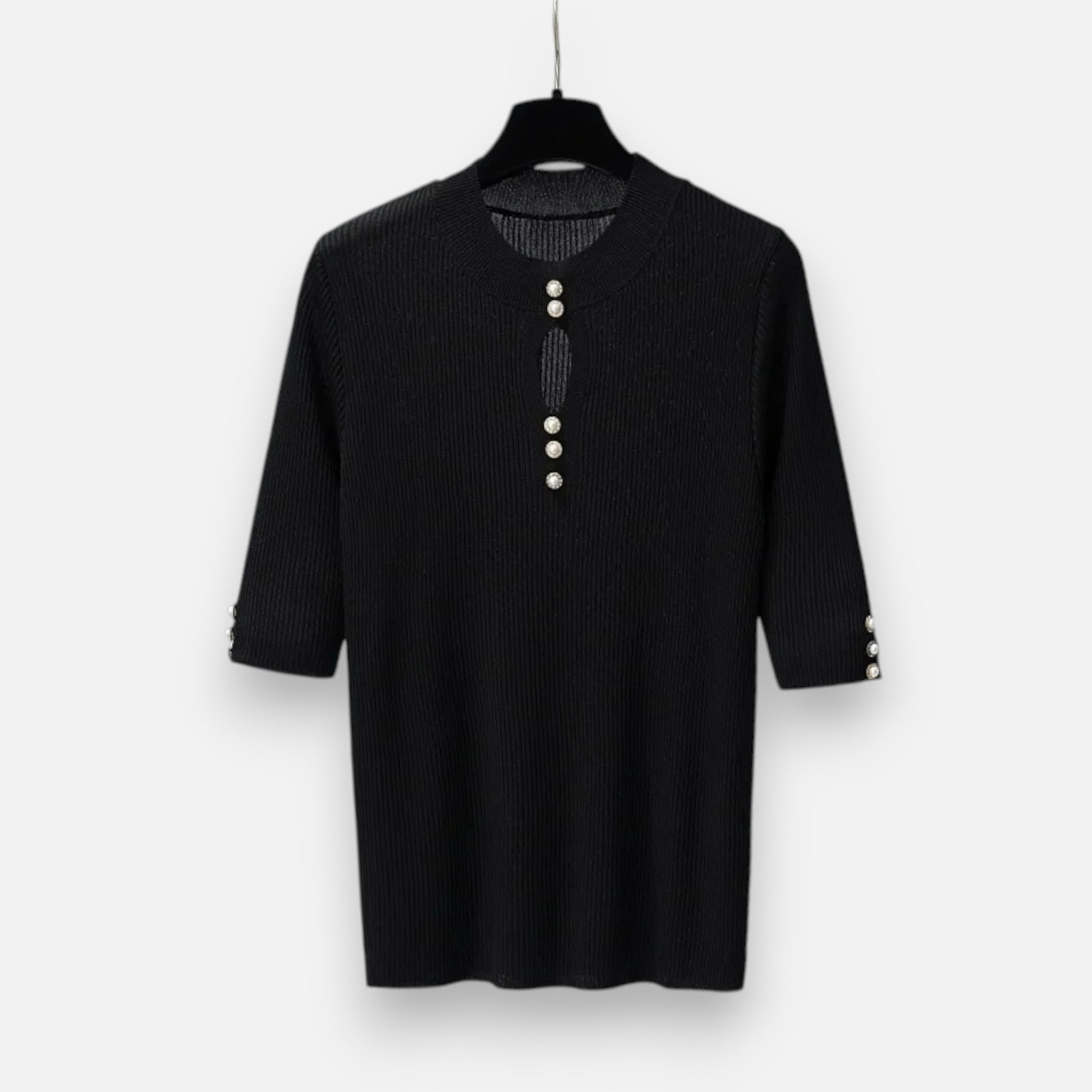 Solenne | Women’s Slim-Fit Knitted Short-Sleeve Sweater