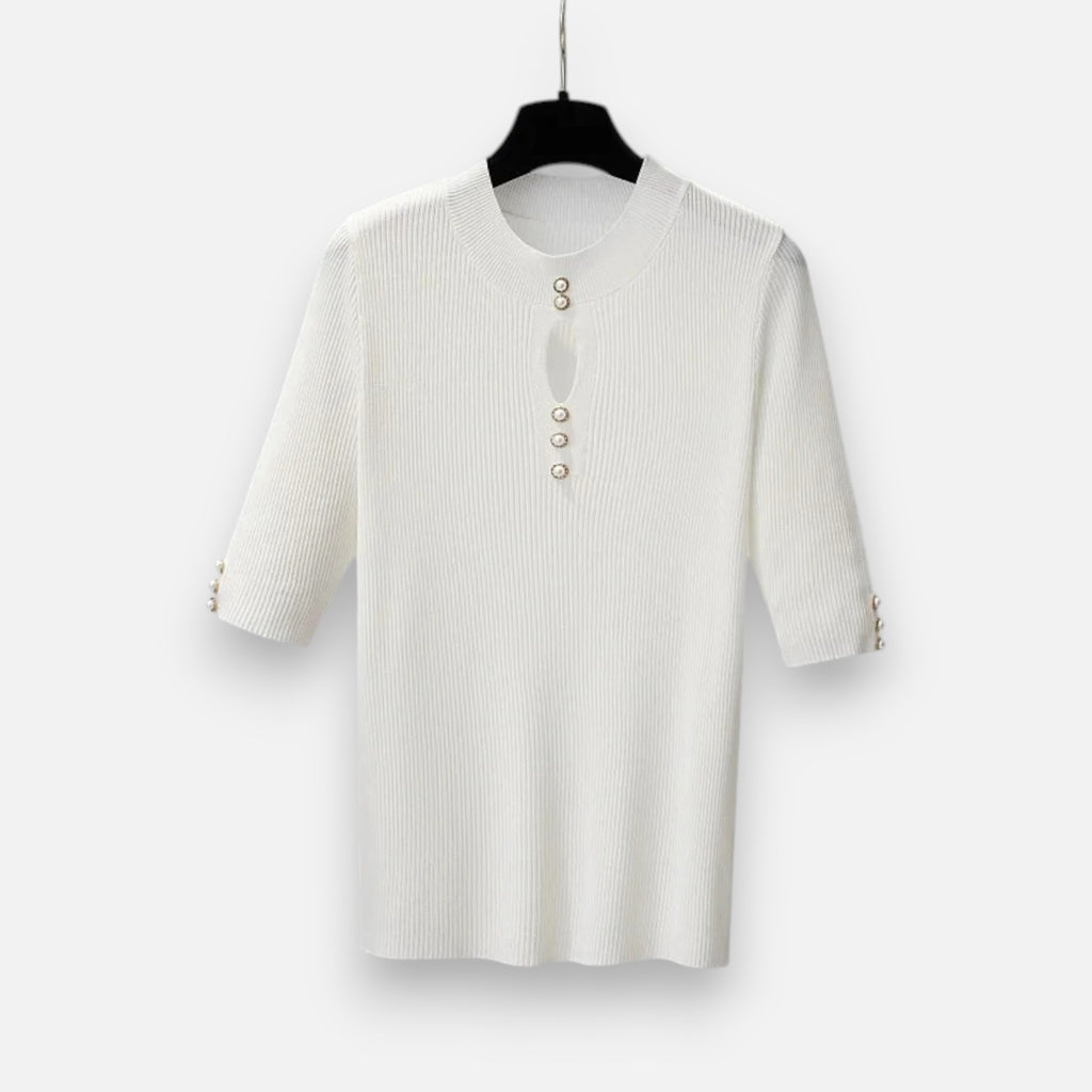 Solenne | Women’s Slim-Fit Knitted Short-Sleeve Sweater