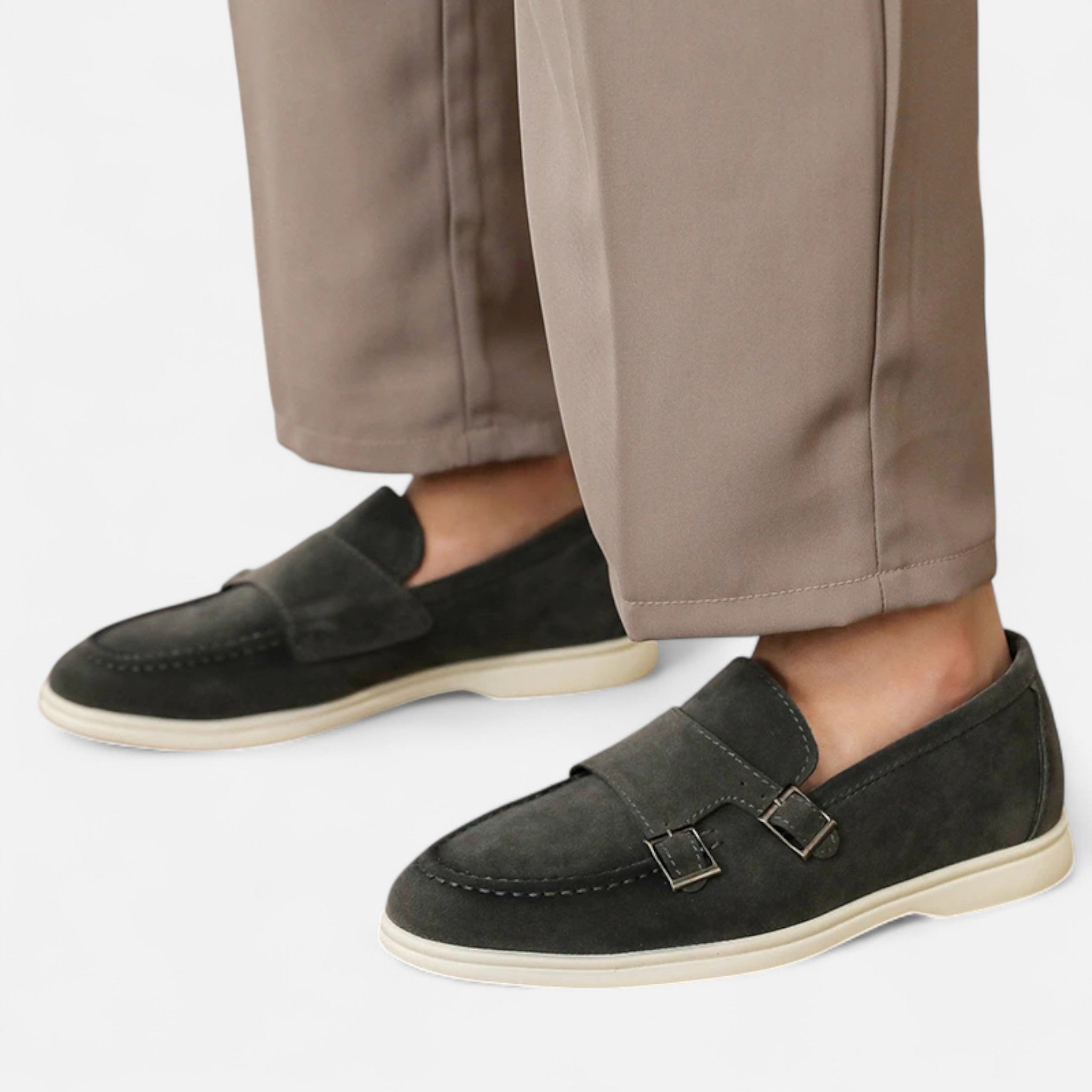 Solenne | Men’s Handmade Suede Double-Buckle Loafers