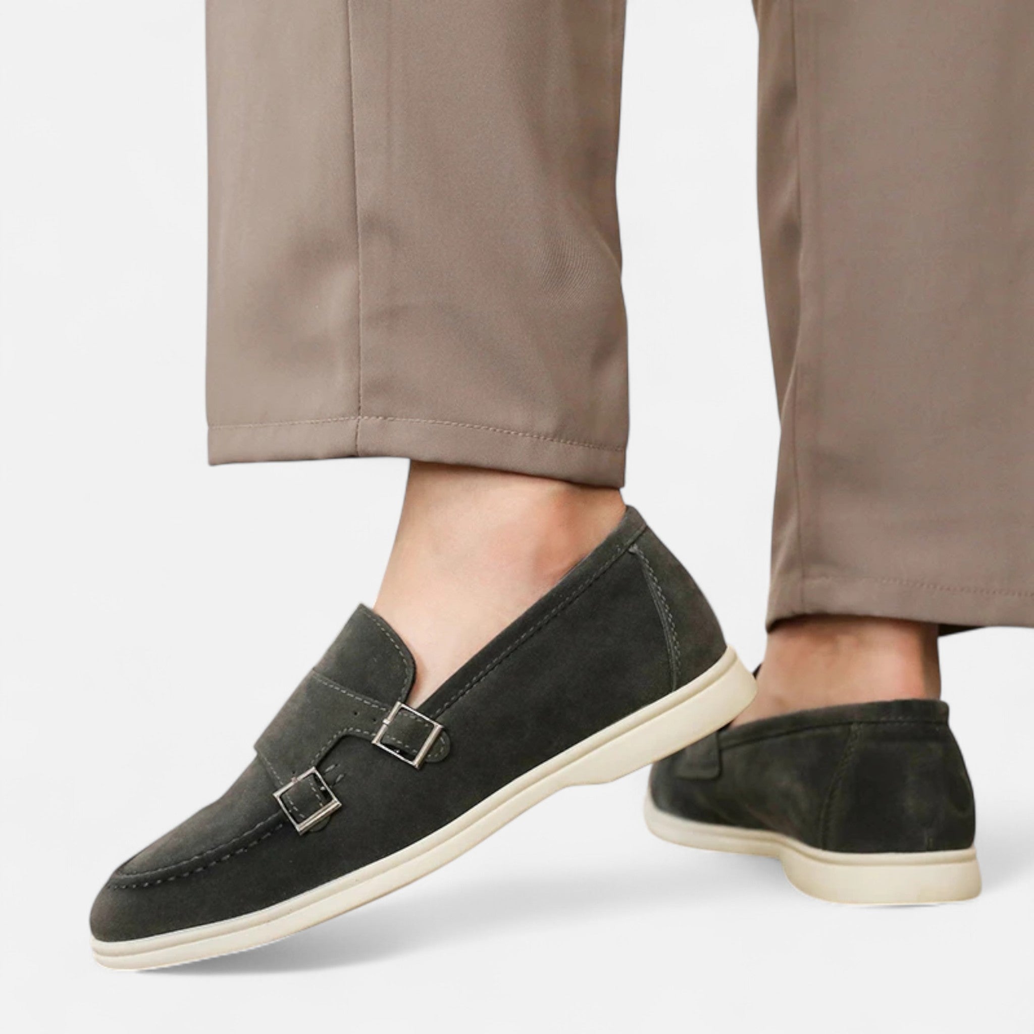 Solenne | Men’s Handmade Suede Double-Buckle Loafers