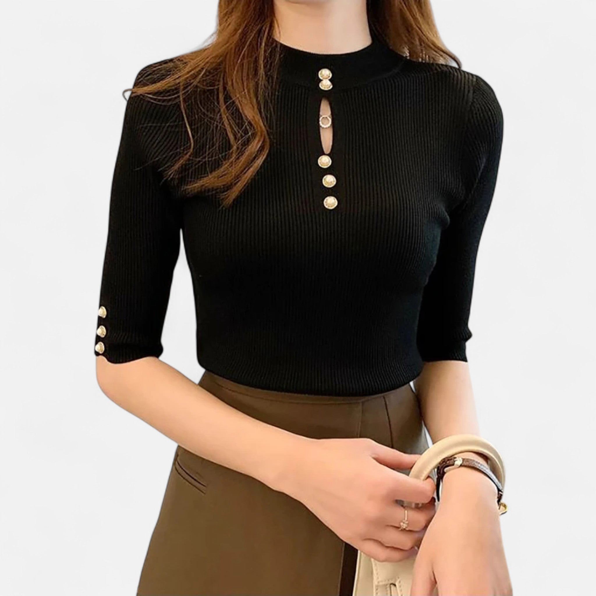 Solenne | Women’s Slim-Fit Knitted Short-Sleeve Sweater