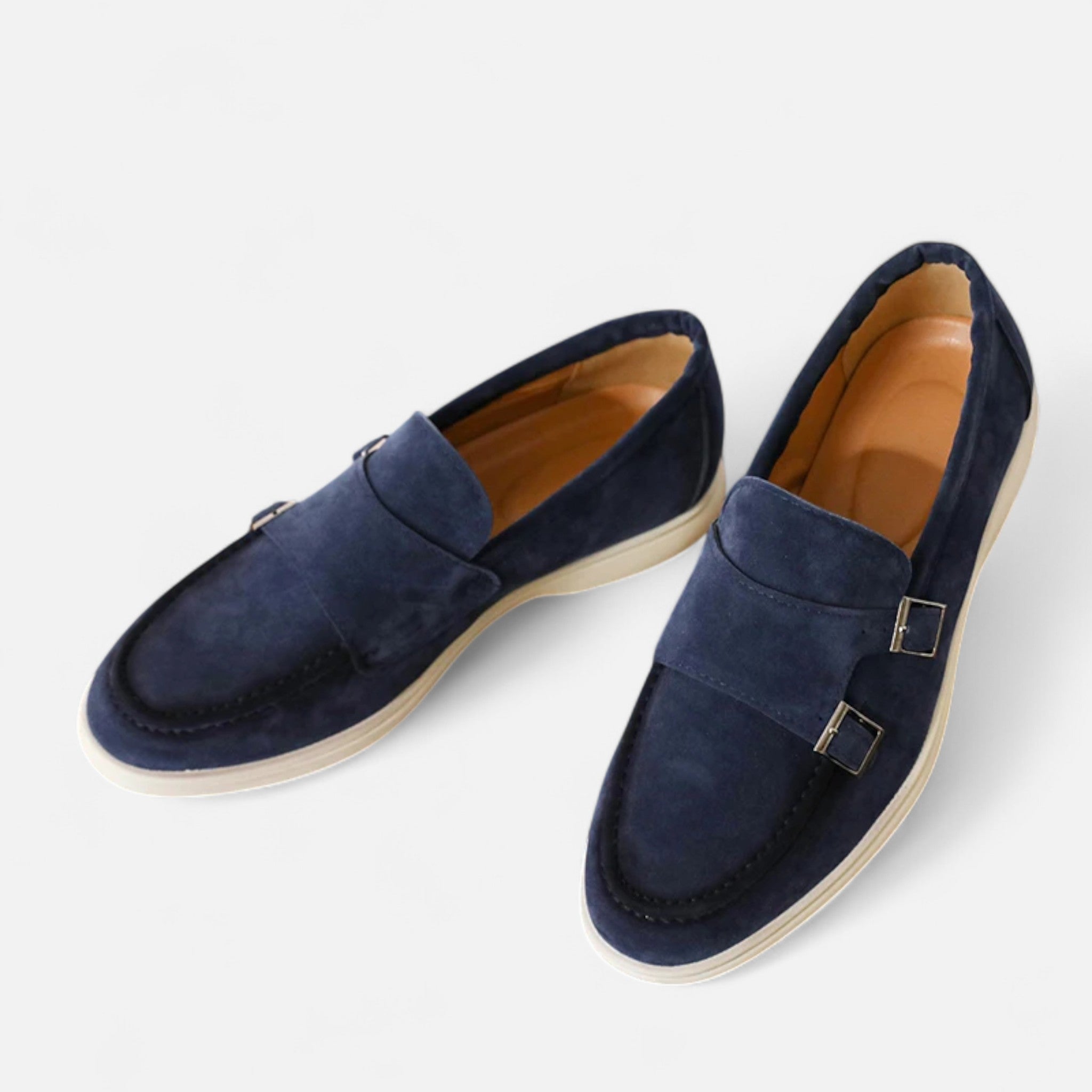 Solenne | Men’s Handmade Suede Double-Buckle Loafers