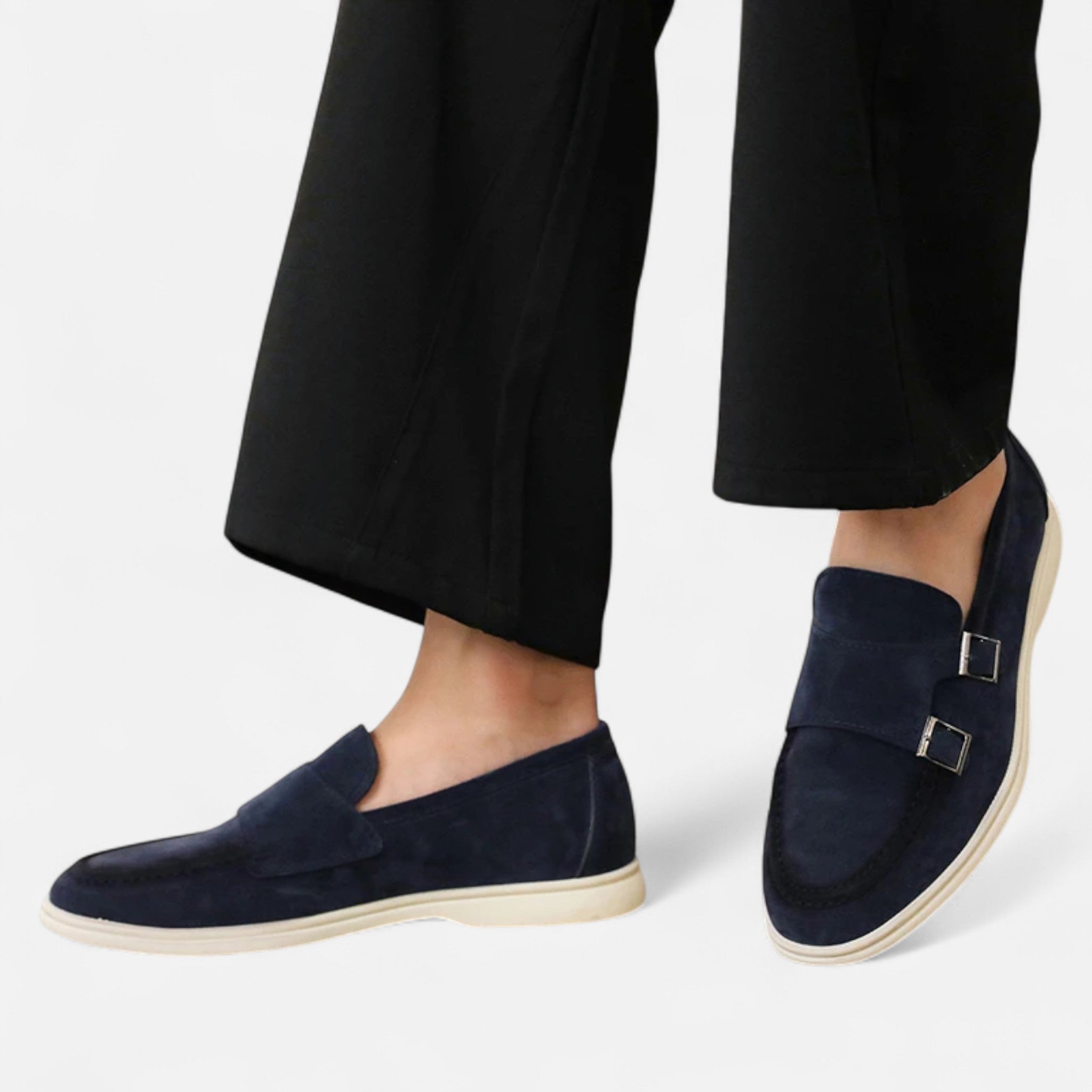 Solenne | Men’s Handmade Suede Double-Buckle Loafers