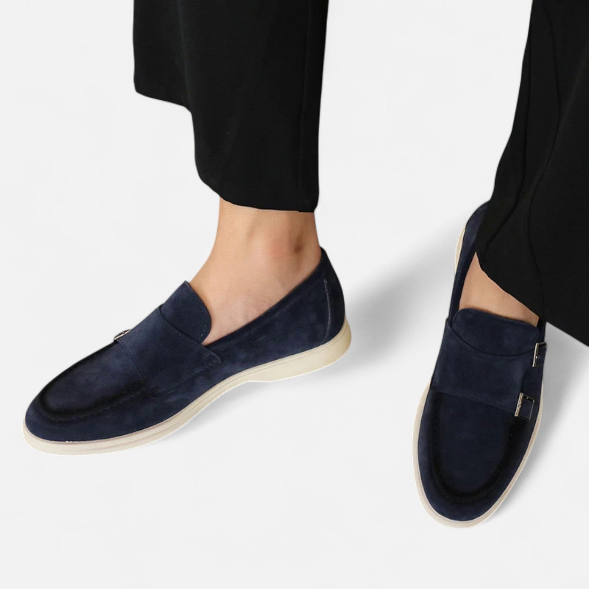 Solenne | Men’s Handmade Suede Double-Buckle Loafers