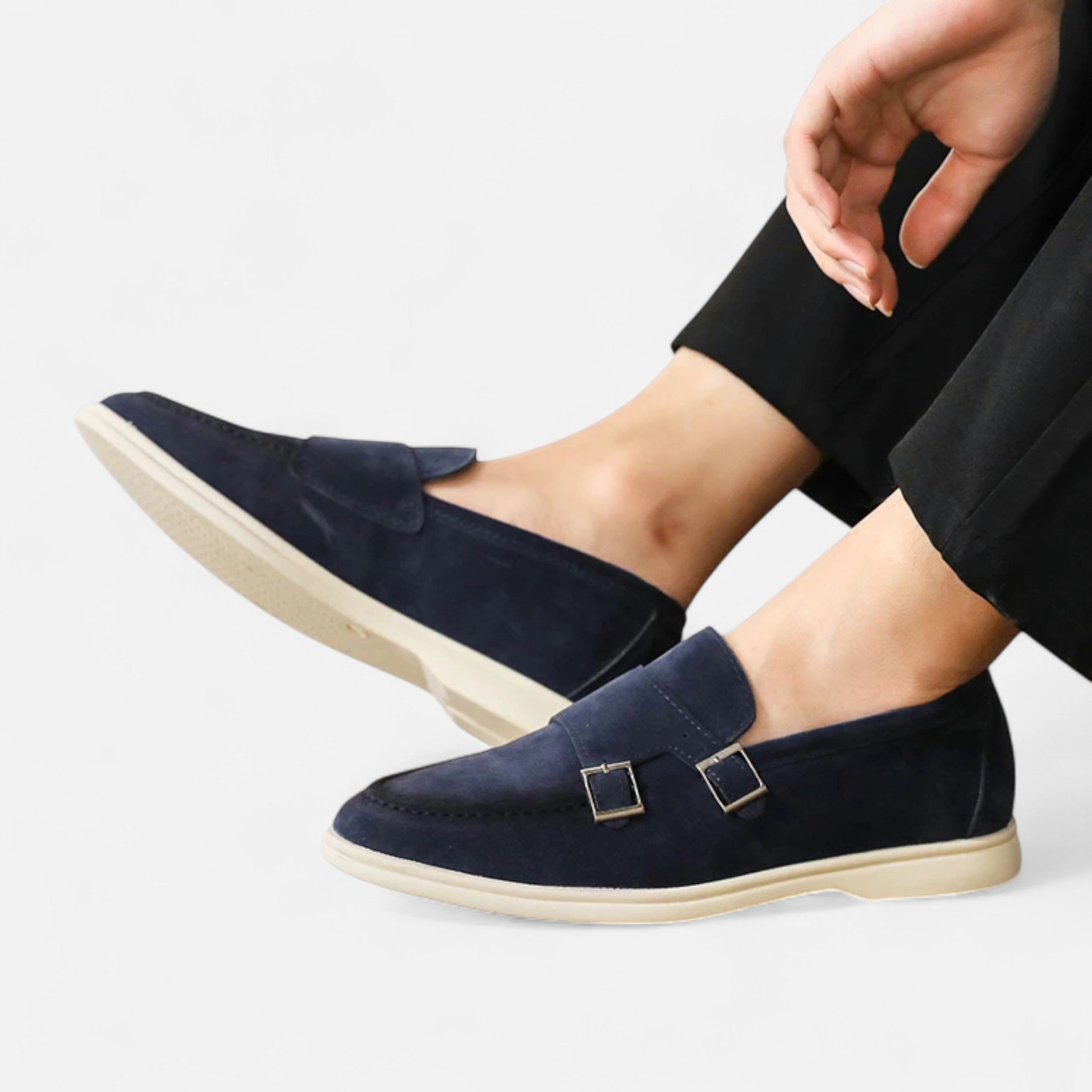 Solenne | Men’s Handmade Suede Double-Buckle Loafers