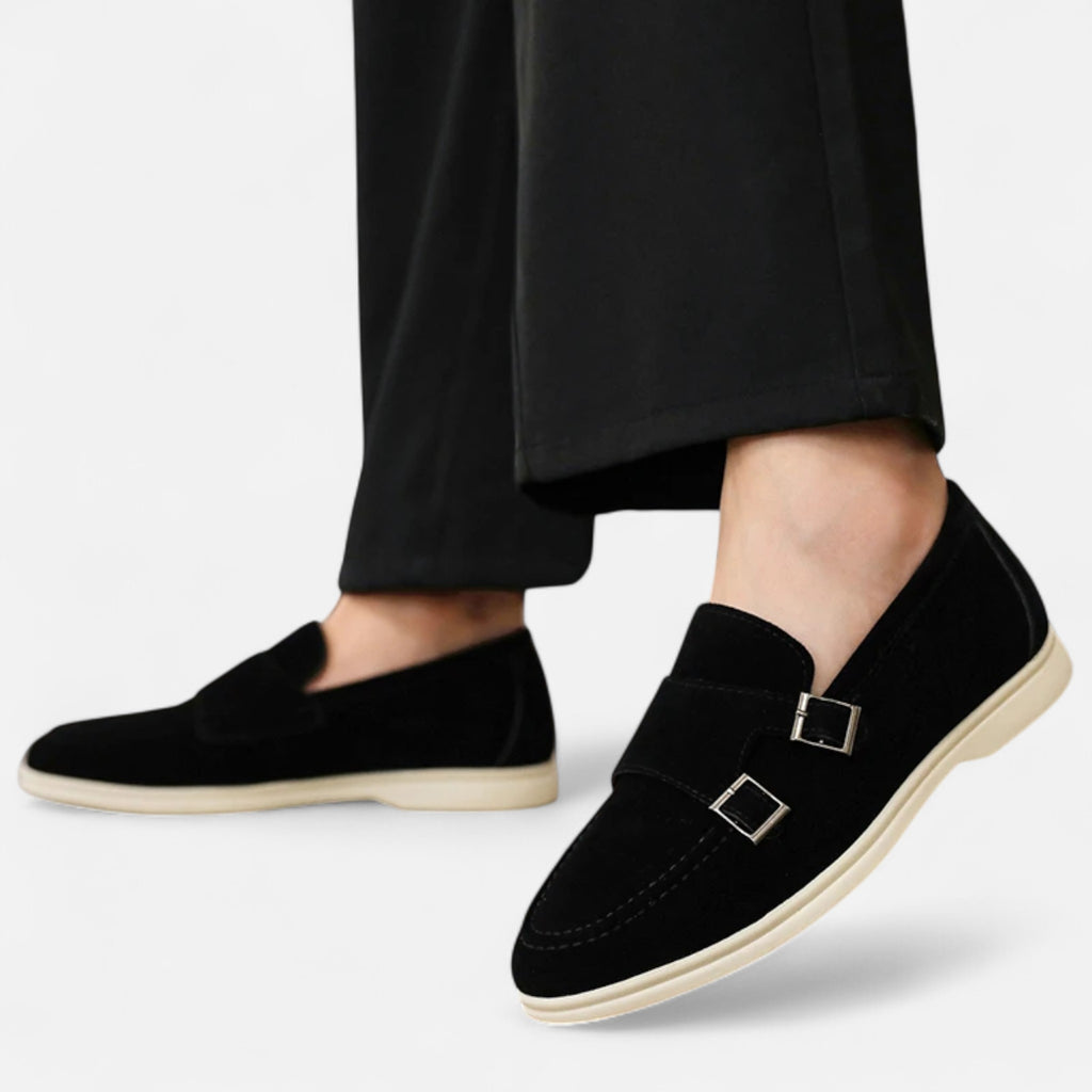 Solenne | Men’s Handmade Suede Double-Buckle Loafers