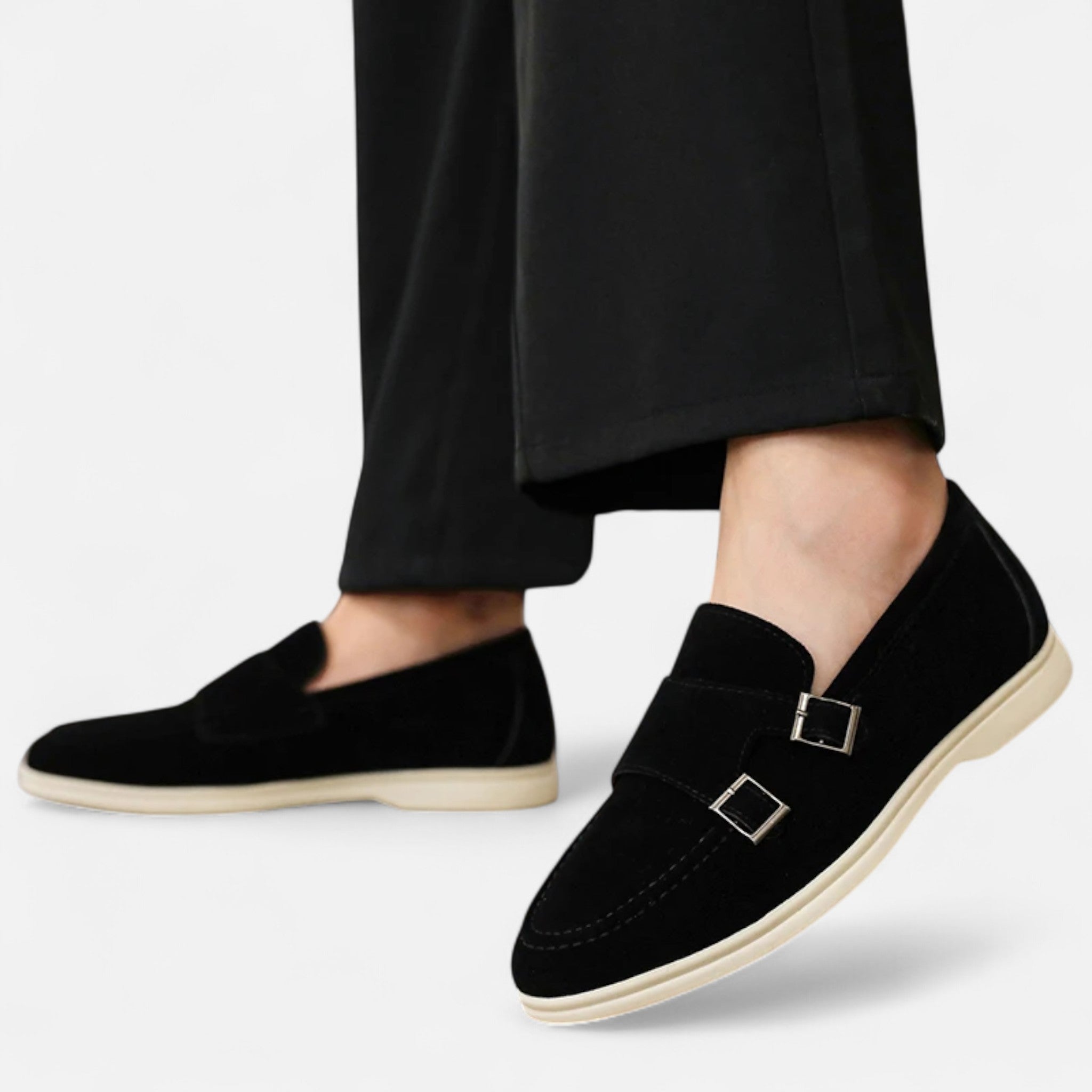 Solenne | Men’s Handmade Suede Double-Buckle Loafers