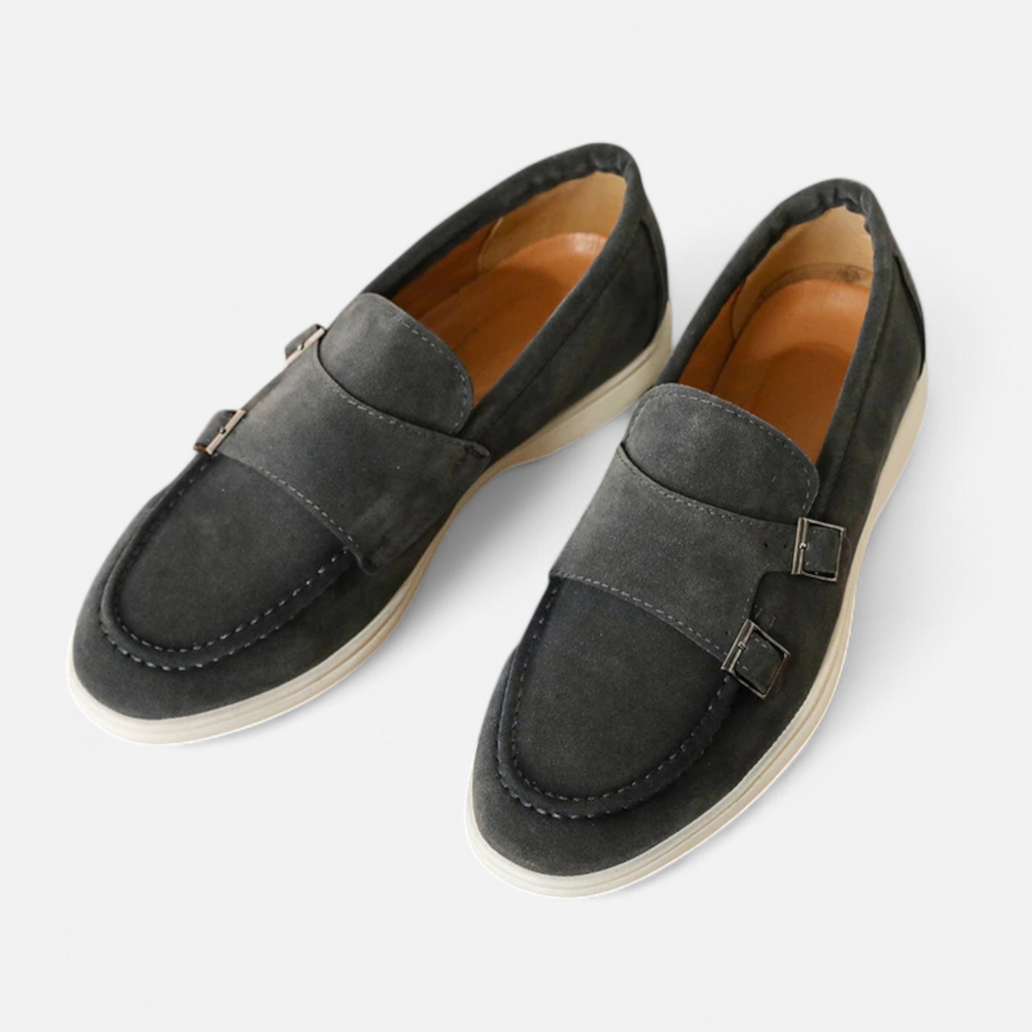Solenne | Men’s Handmade Suede Double-Buckle Loafers