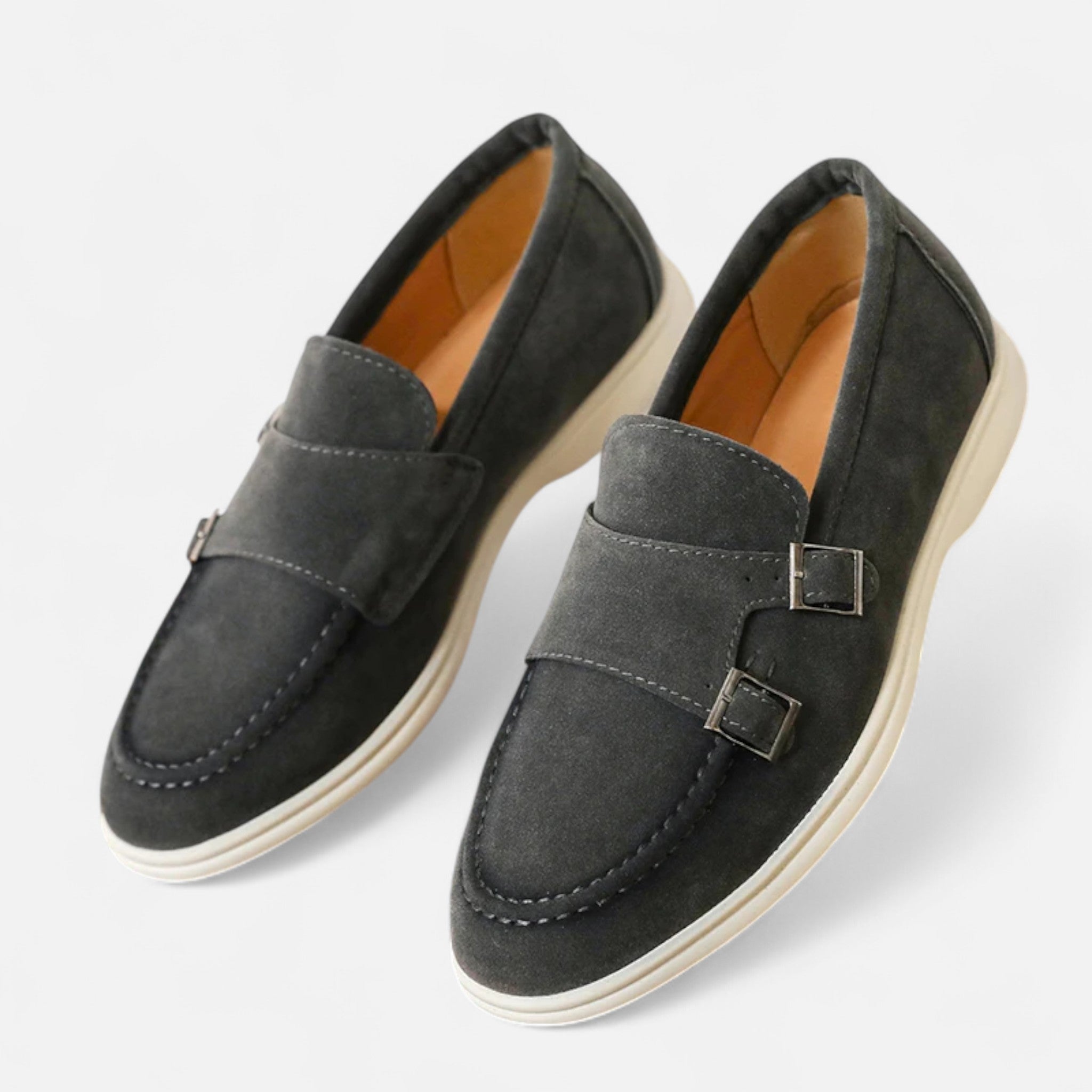 Solenne | Men’s Handmade Suede Double-Buckle Loafers