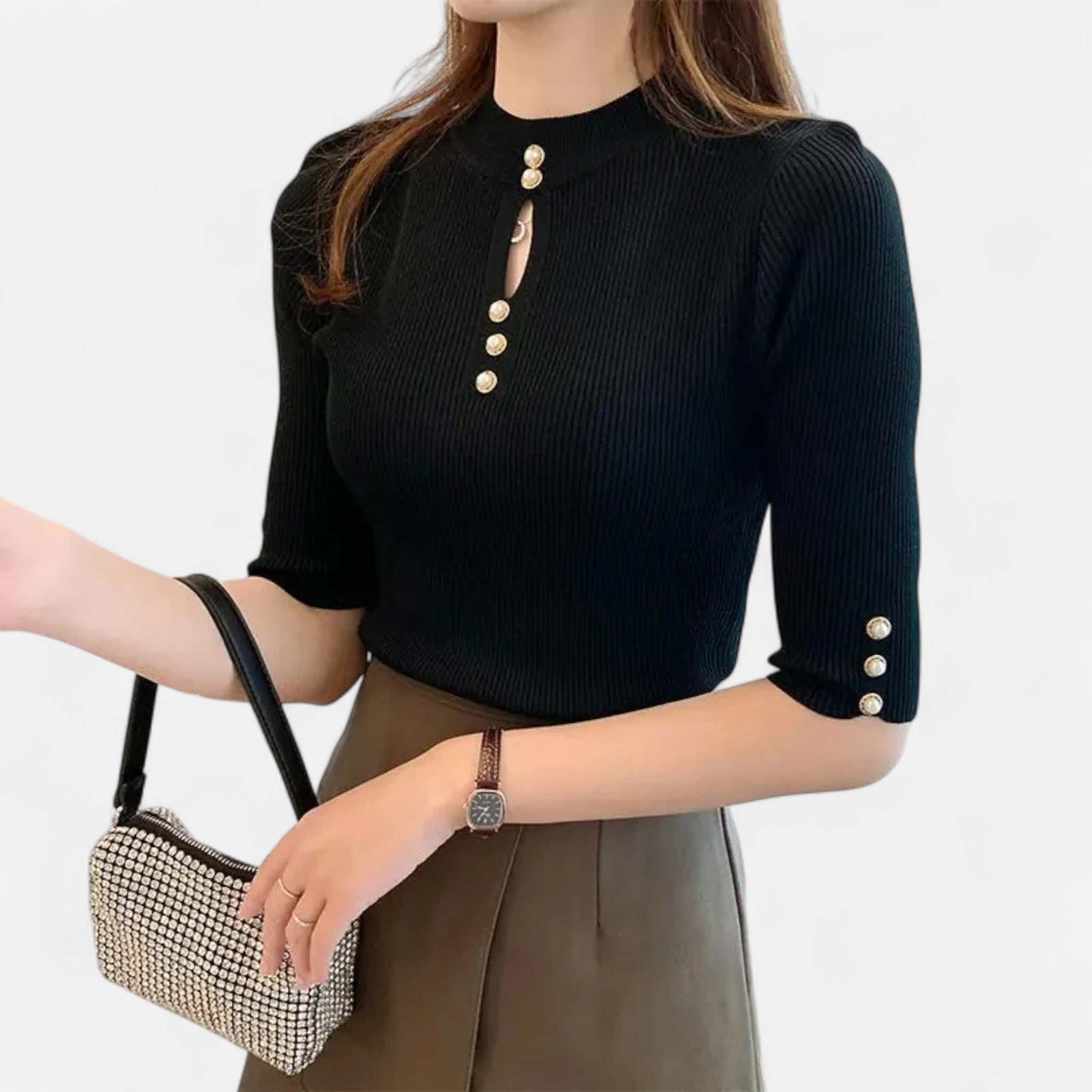 Solenne | Women’s Slim-Fit Knitted Short-Sleeve Sweater