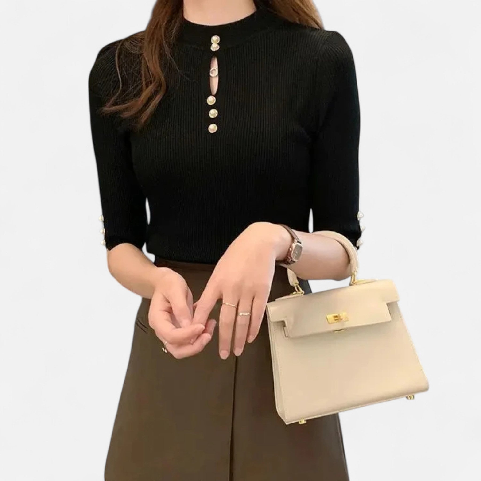 Solenne | Women’s Slim-Fit Knitted Short-Sleeve Sweater