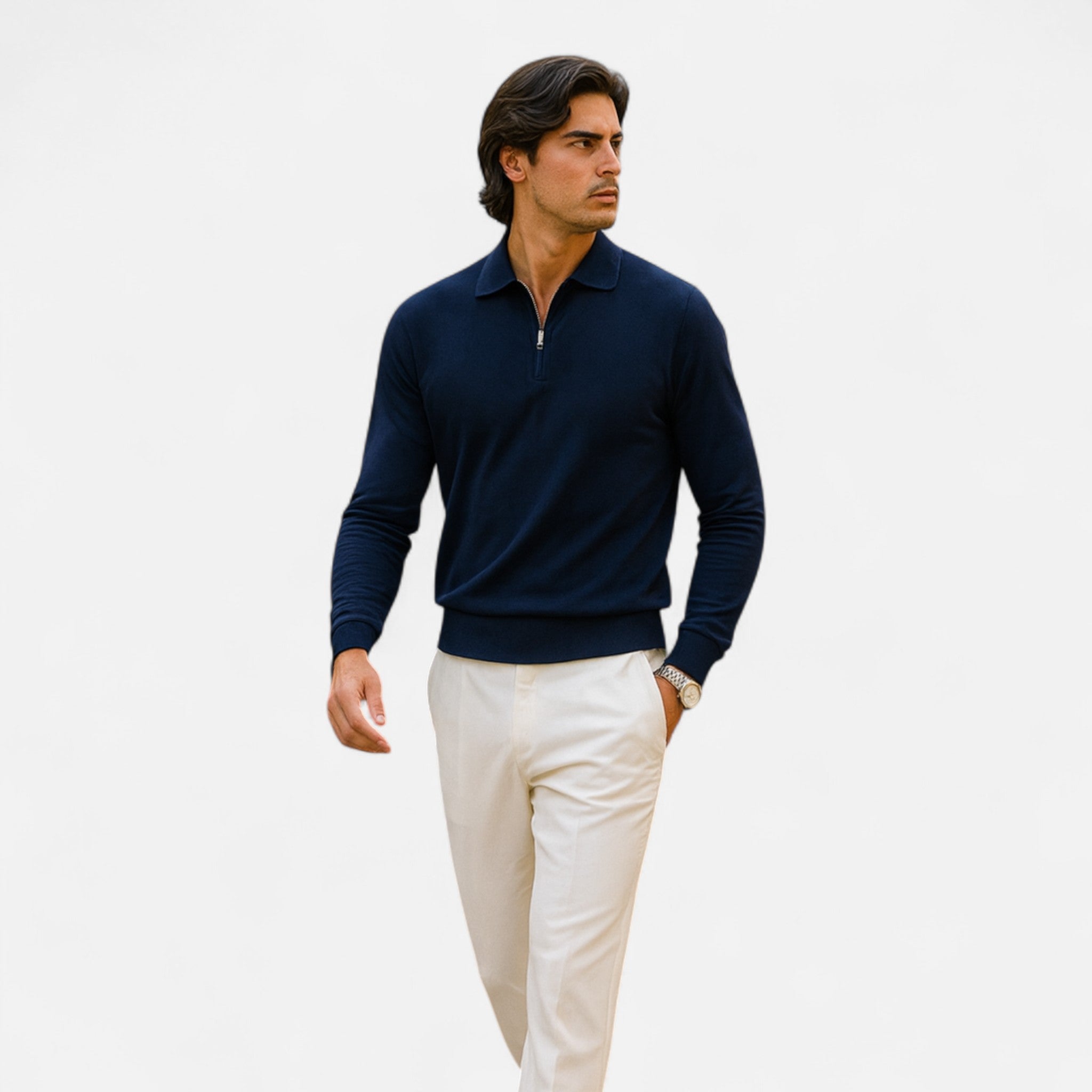Solenne | Men’s Long-Sleeve Zip-Neck Polo