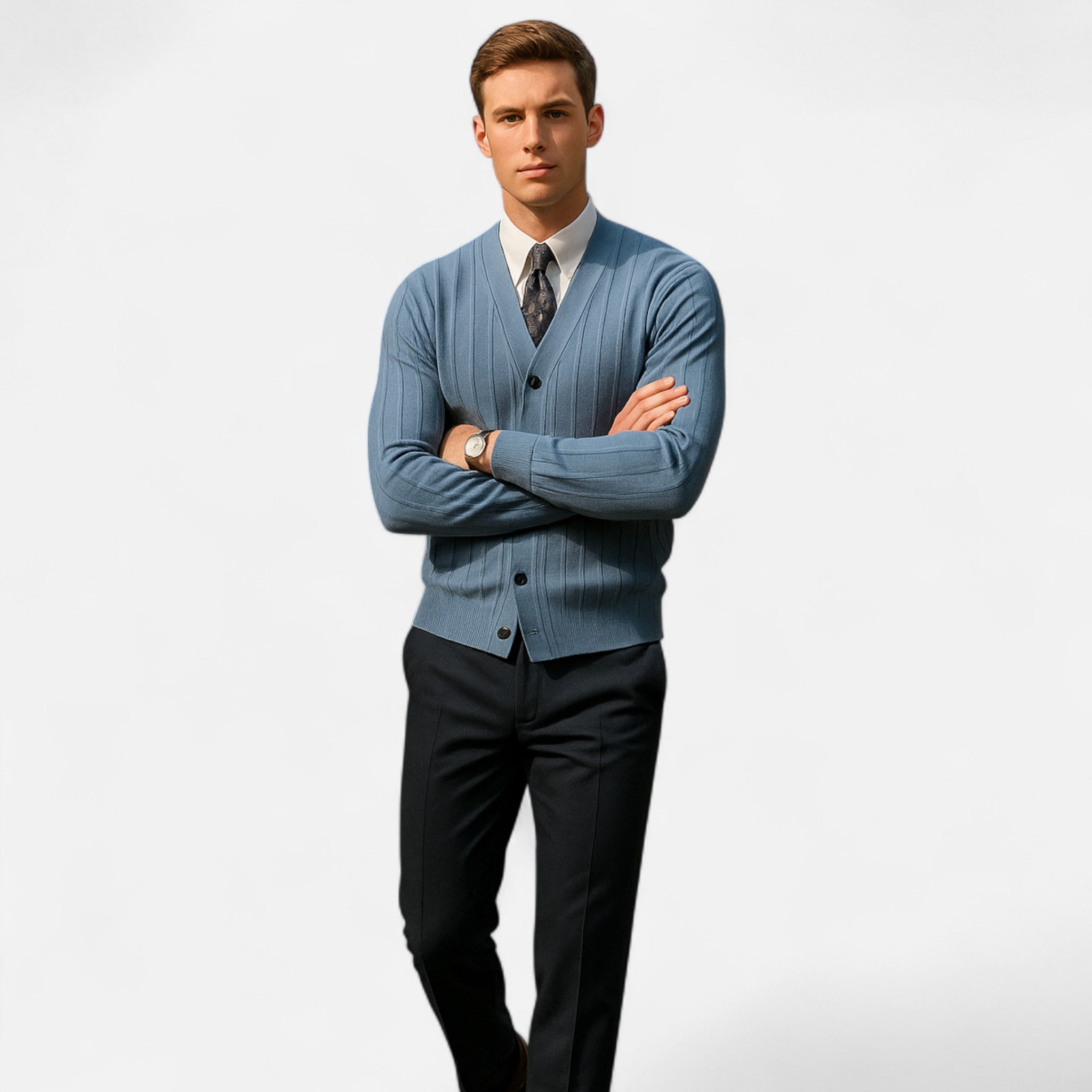 Solenne | Men’s Wool V-Neck Button-Front Cardigan
