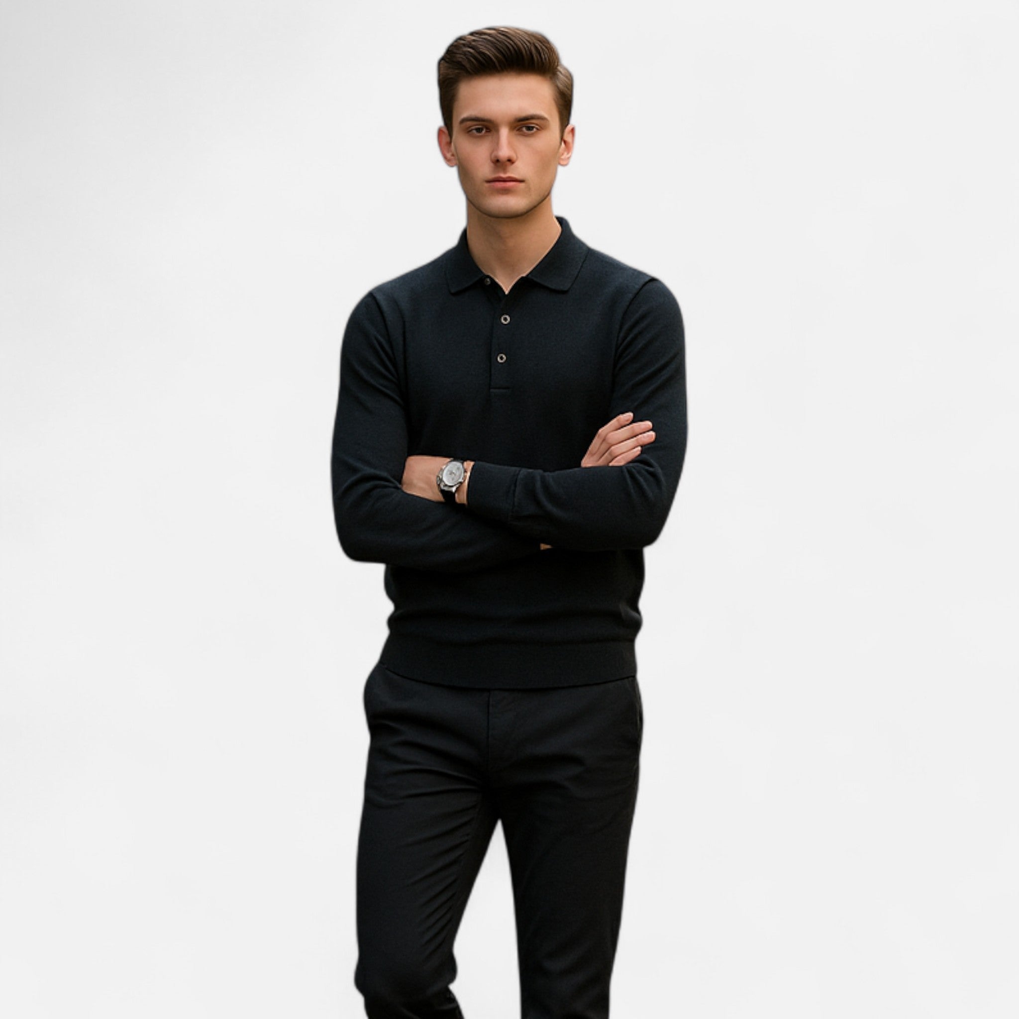 Solenne | Men’s Slim-Fit Knit Button-Collar Sweater