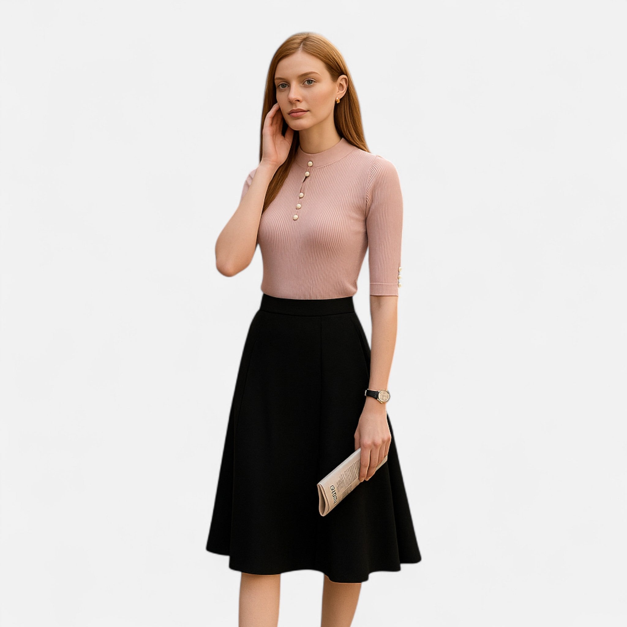 Solenne | Women’s Slim-Fit Knitted Short-Sleeve Sweater