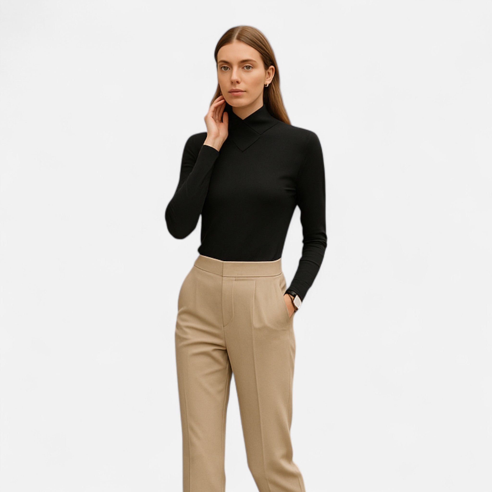Solenne | Women’s Warm High-Neck Knit Shirt