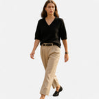 Solenne | Women’s V-Neck Rib-Knit Short-Sleeve Sweater