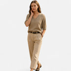 Solenne | Women’s V-Neck Rib-Knit Short-Sleeve Sweater