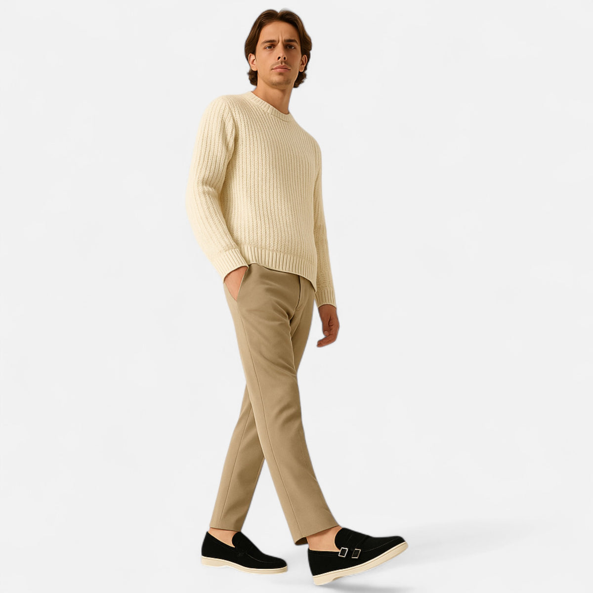 Solenne | Men’s Handmade Suede Double-Buckle Loafers
