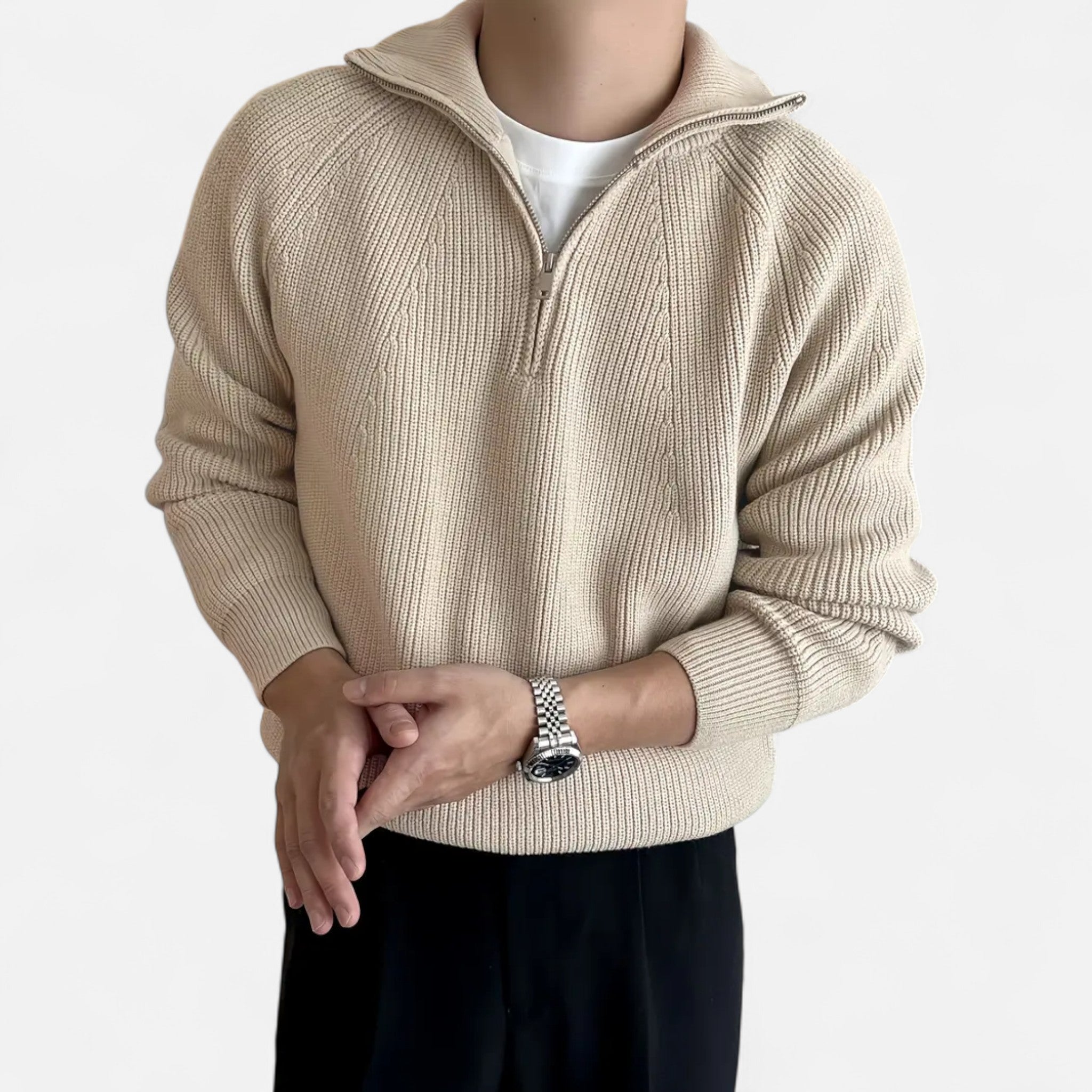 Solenne | Men’s Classic Collar Raglan Knit Sweater