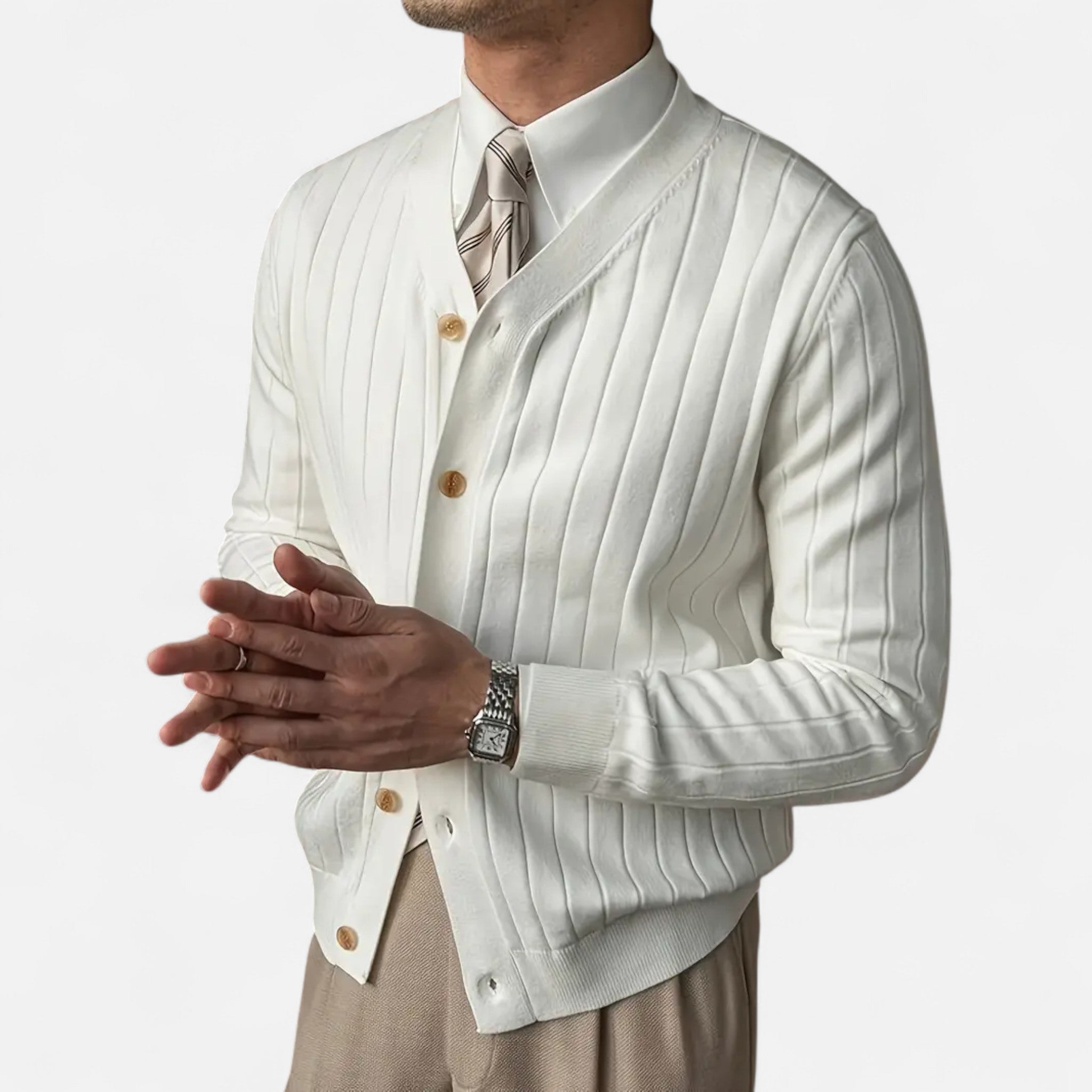 Solenne | Men’s Wool V-Neck Button-Front Cardigan