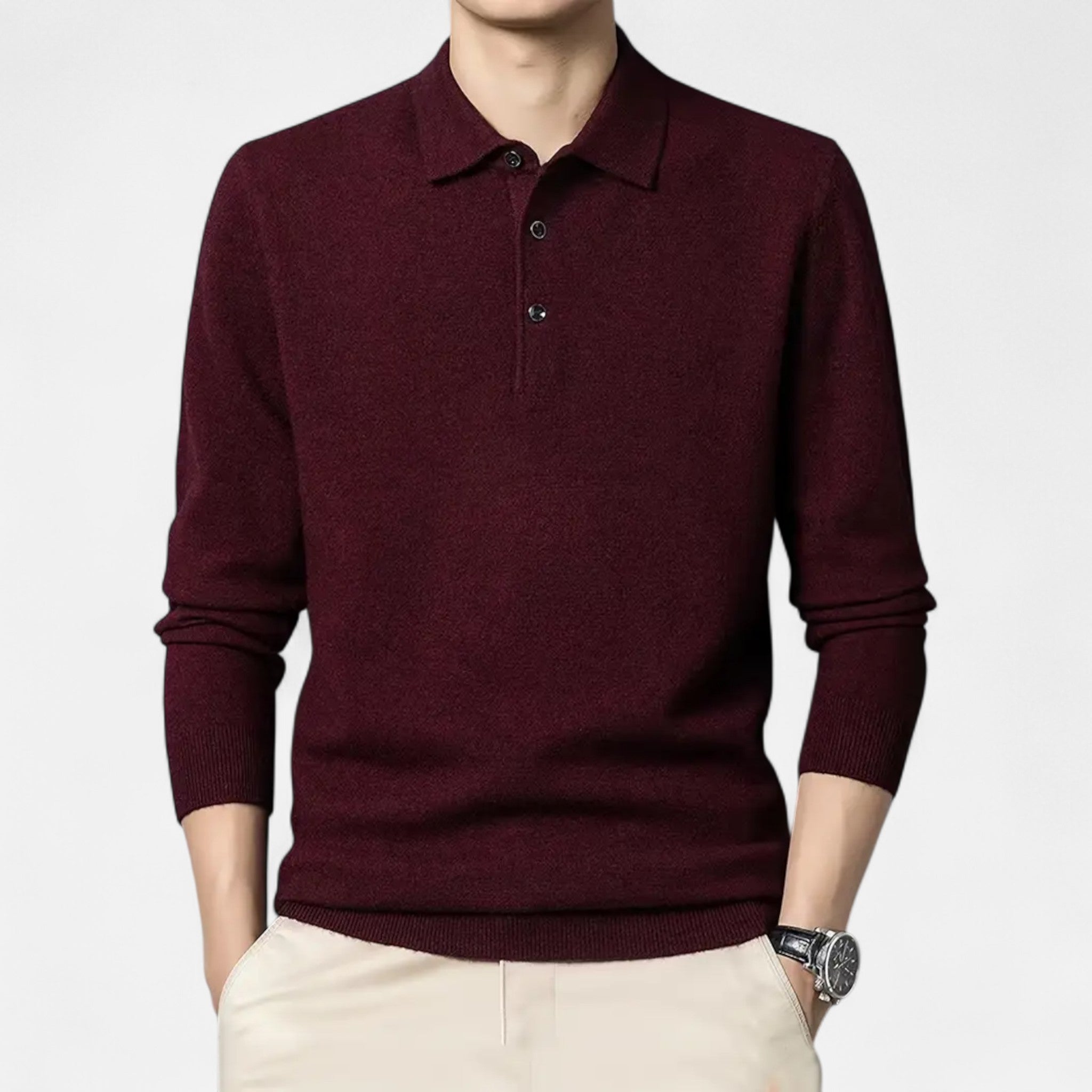 Solenne | Men’s Slim-Fit Knit Button-Collar Sweater