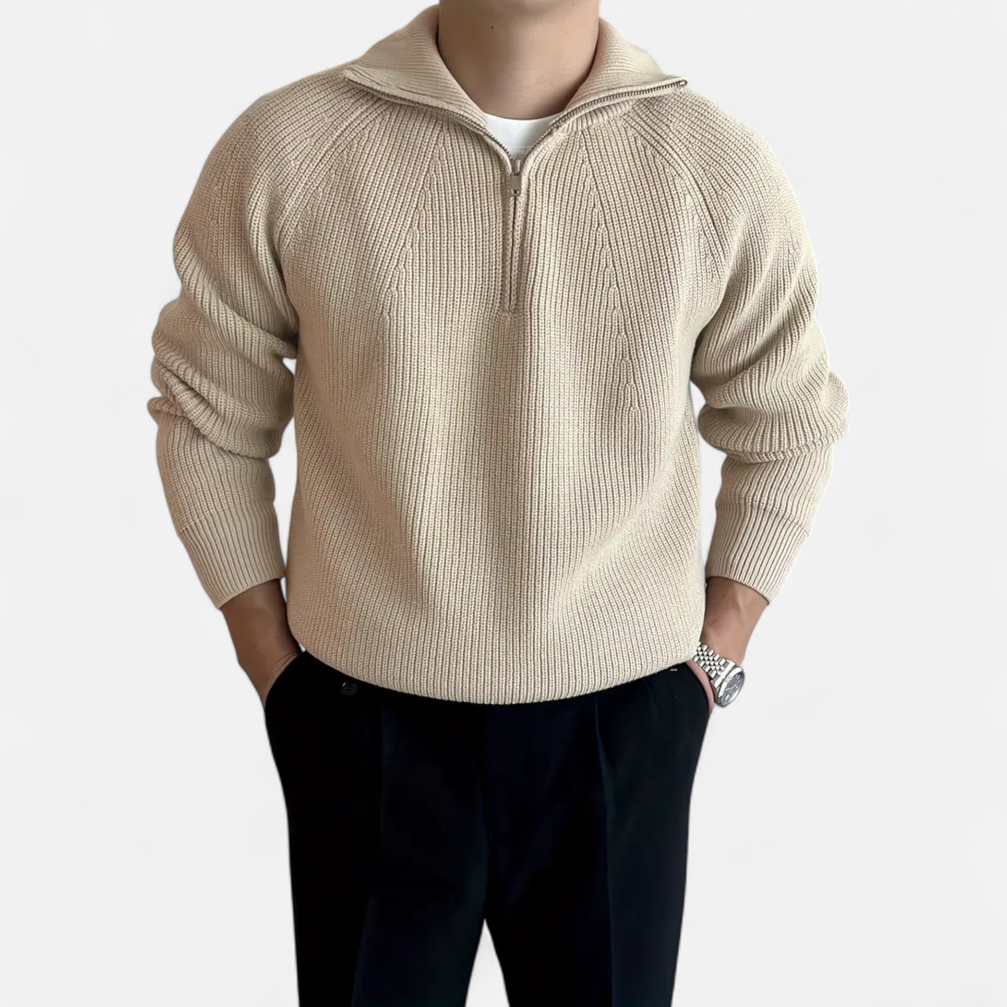 Solenne | Men’s Classic Collar Raglan Knit Sweater