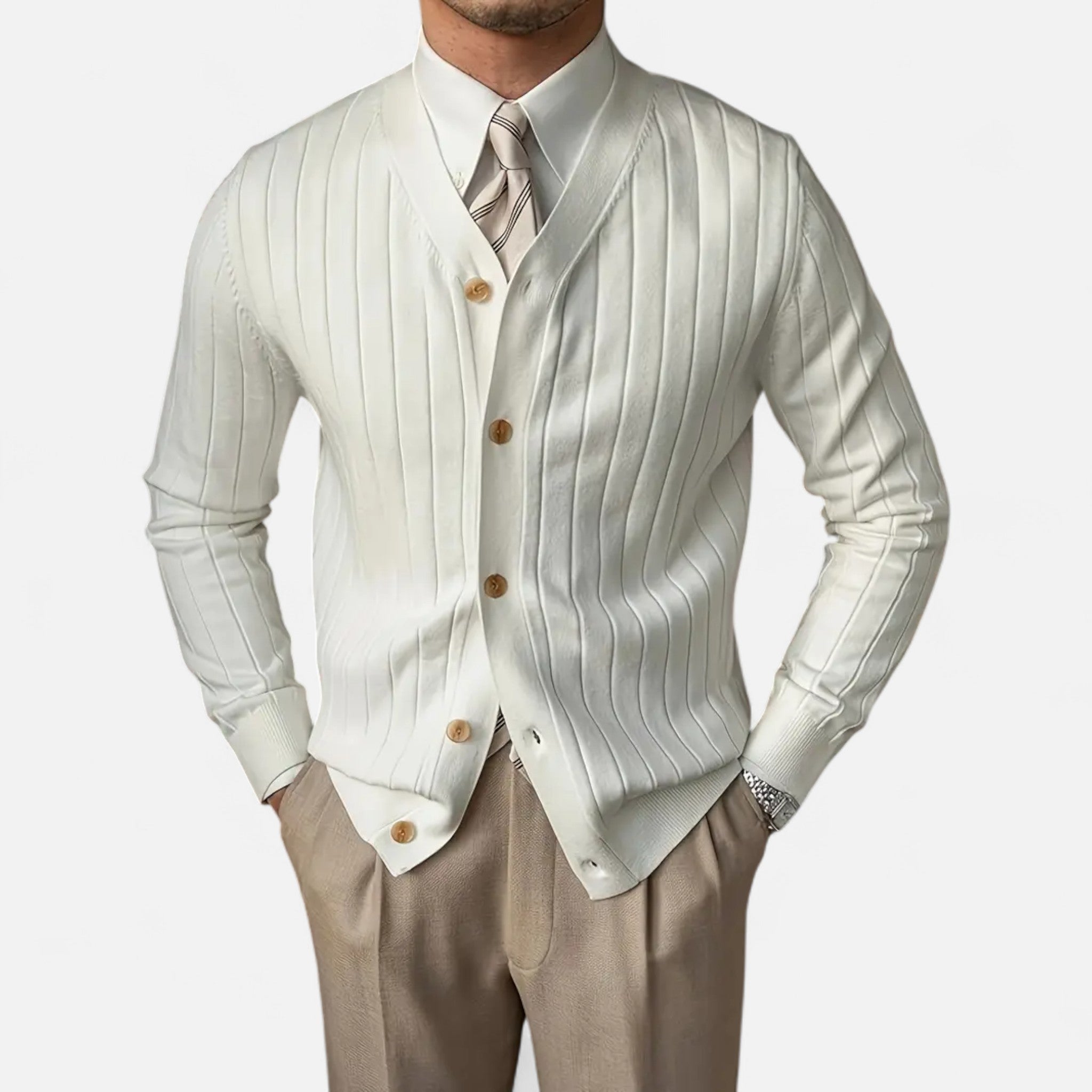 Solenne | Men’s Wool V-Neck Button-Front Cardigan