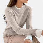 Solenne | Women’s Lettuce-Trim Crew-Neck Sweater