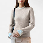 Solenne | Women’s Lettuce-Trim Crew-Neck Sweater