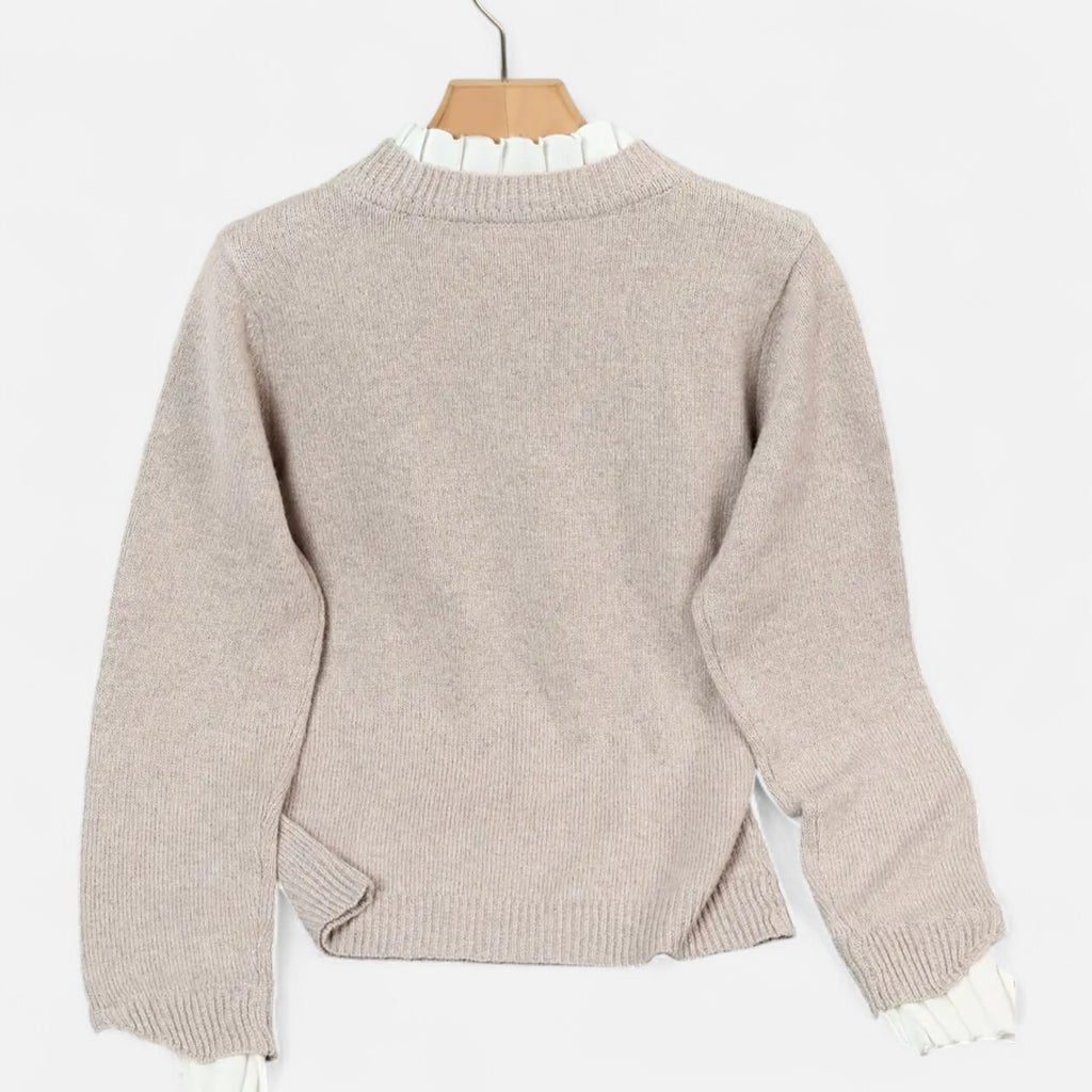 Solenne | Women’s Lettuce-Trim Crew-Neck Sweater