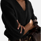 Solenne | Women’s V-Neck Rib-Knit Short-Sleeve Sweater