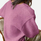 Solenne | Women’s V-Neck Rib-Knit Short-Sleeve Sweater