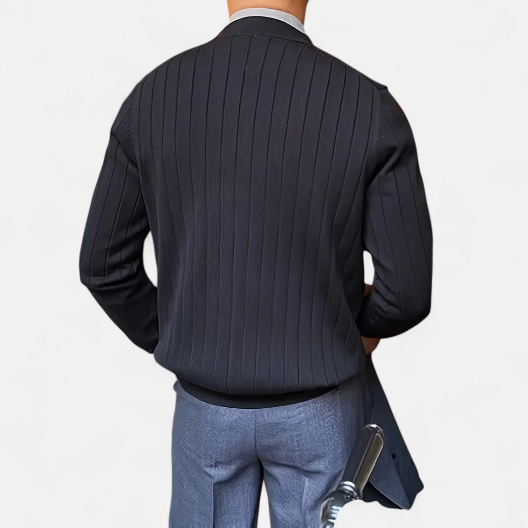 Solenne | Men’s Wool V-Neck Button-Front Cardigan