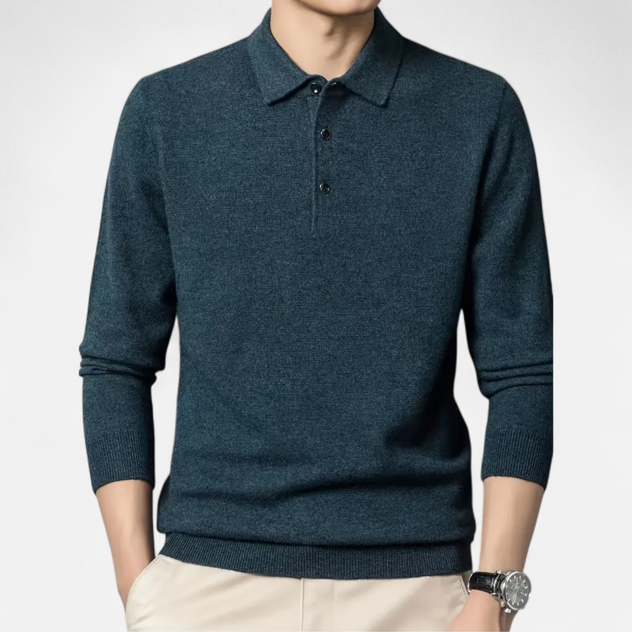Solenne | Men’s Slim-Fit Knit Button-Collar Sweater