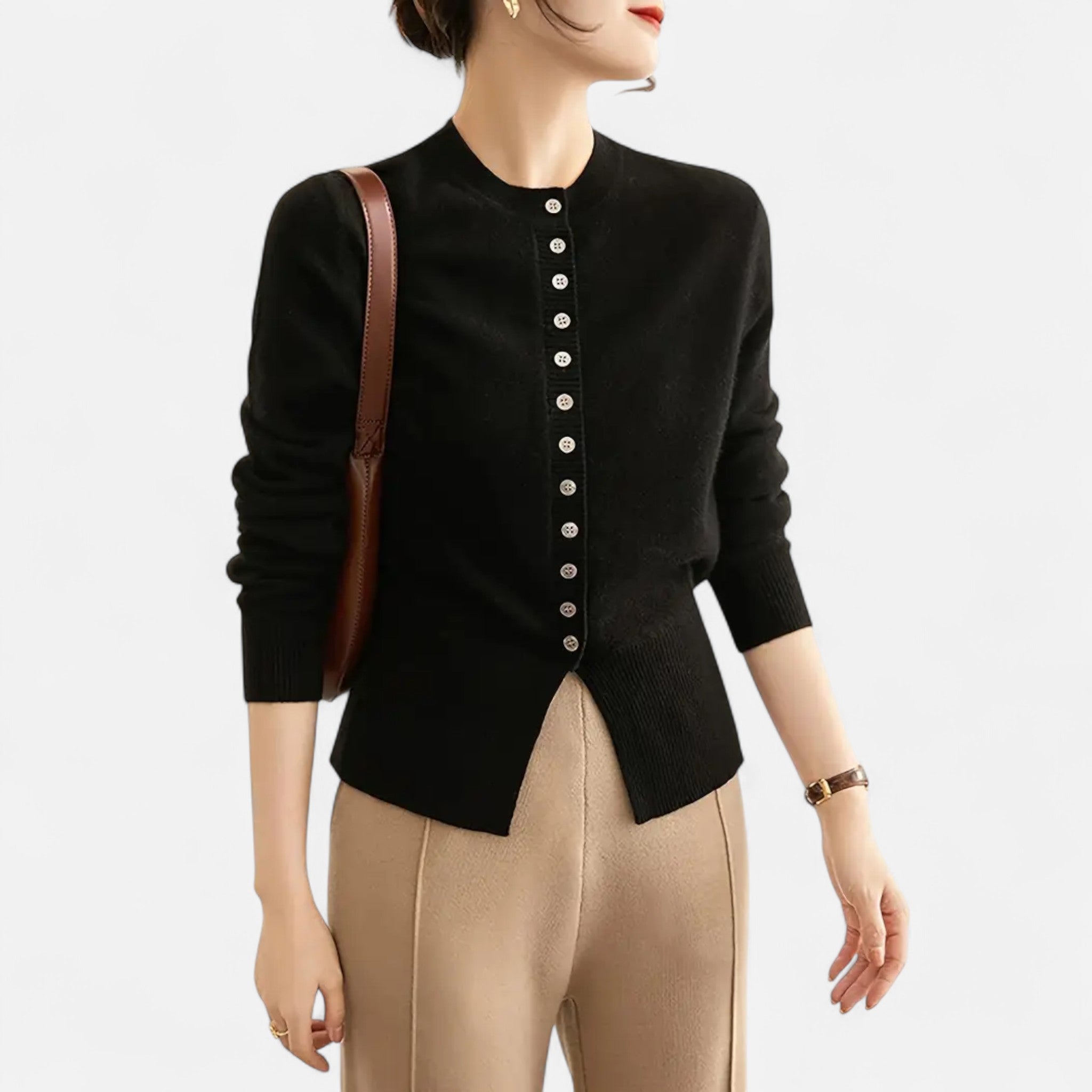 Solenne | Women’s Elegant Knit Button-Front Cardigan