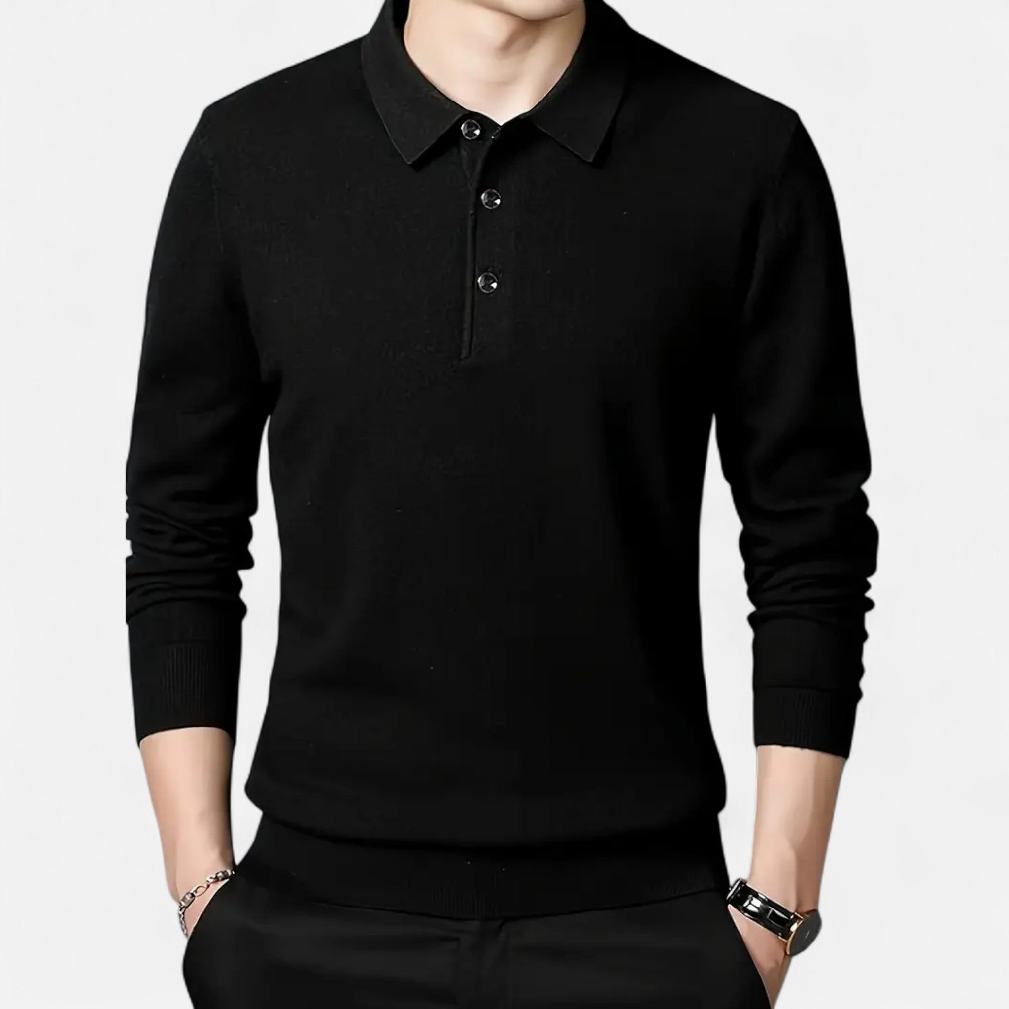 Solenne | Men’s Slim-Fit Knit Button-Collar Sweater