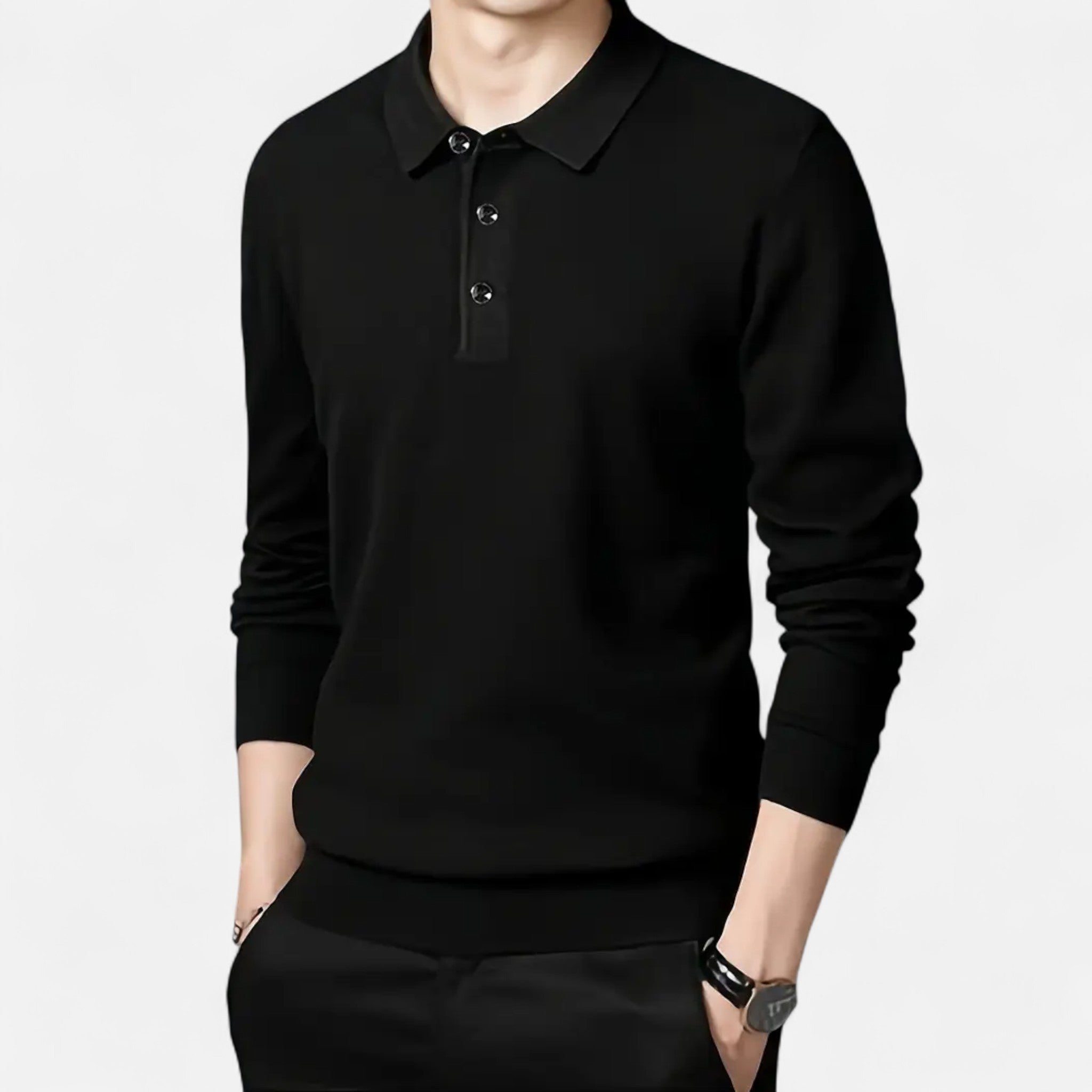 Solenne | Men’s Slim-Fit Knit Button-Collar Sweater