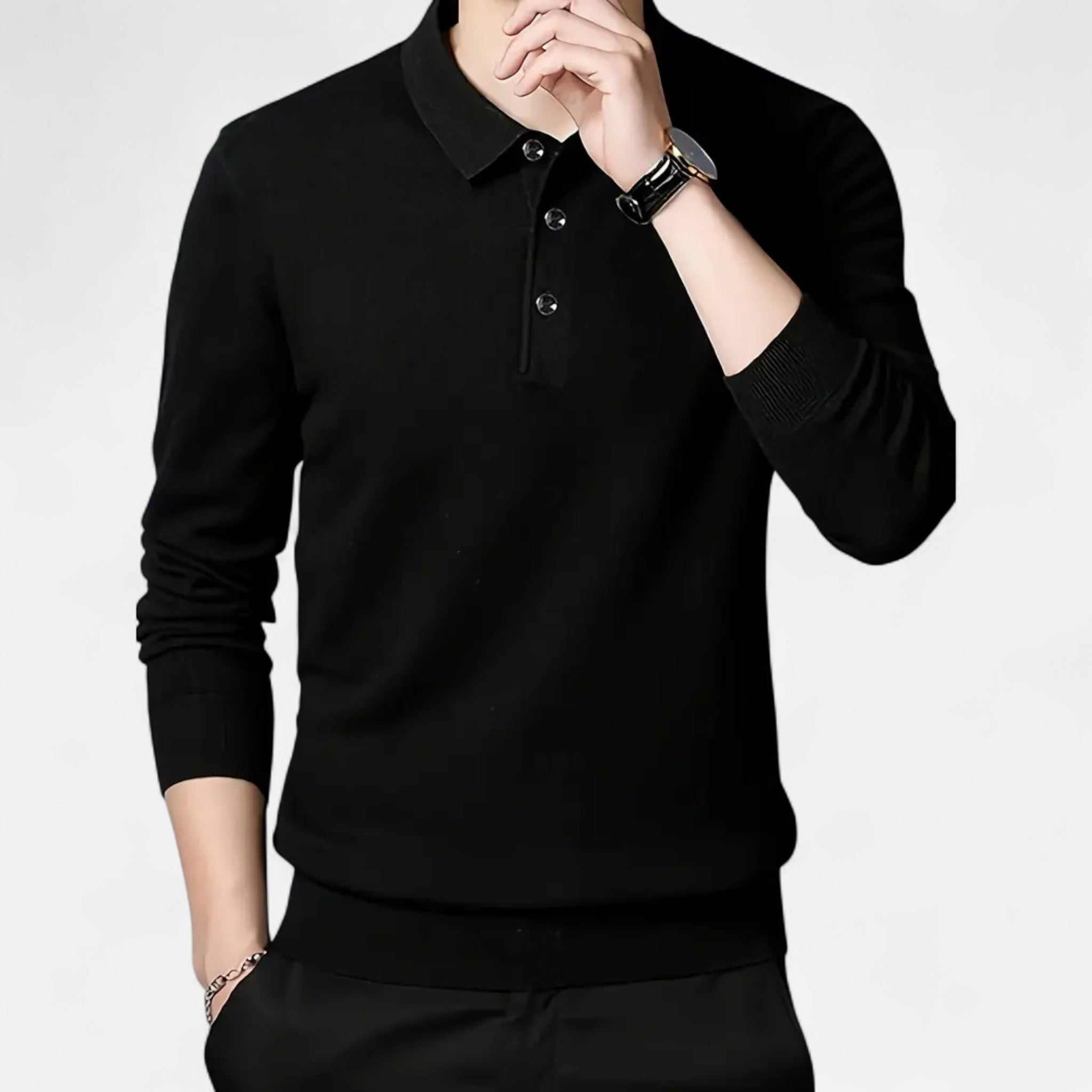 Solenne | Men’s Slim-Fit Knit Button-Collar Sweater