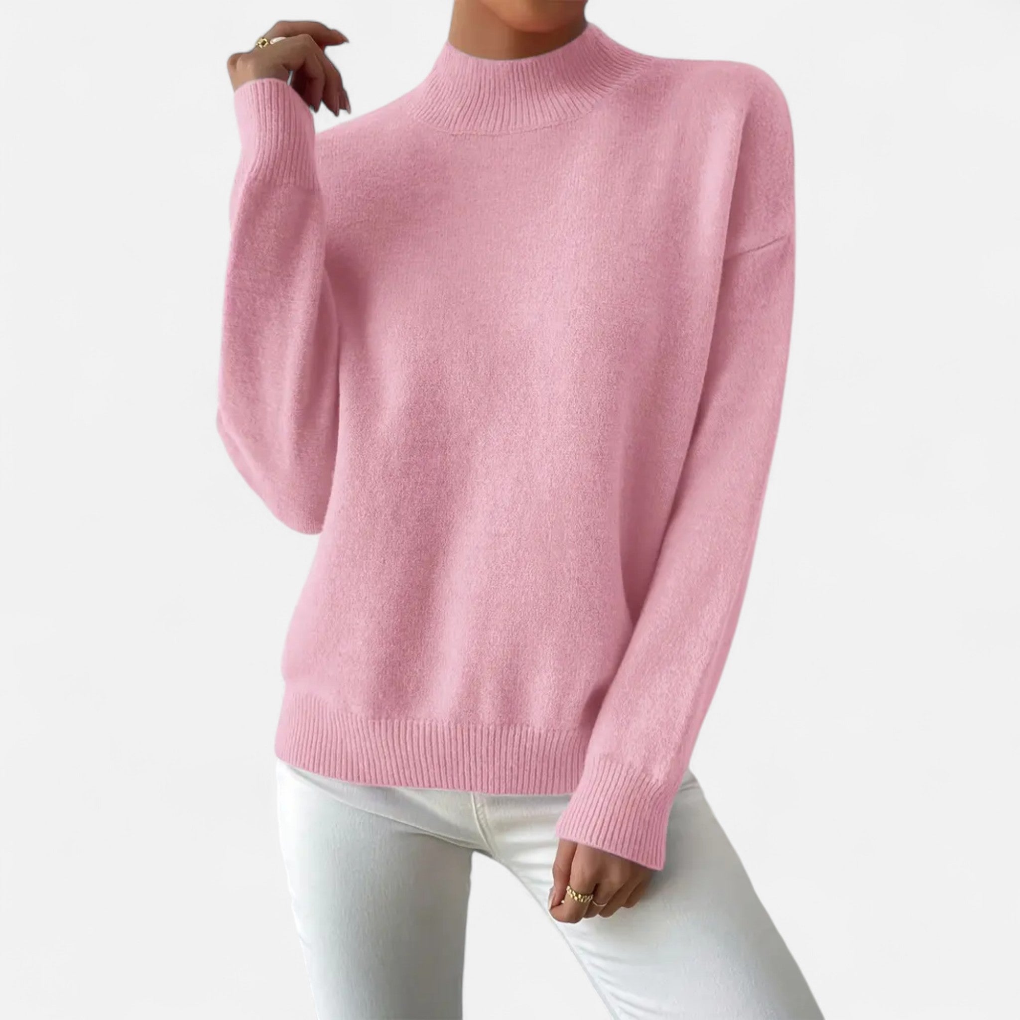 Solenne | Women’s Elegant Mock-Neck Pullover Sweater
