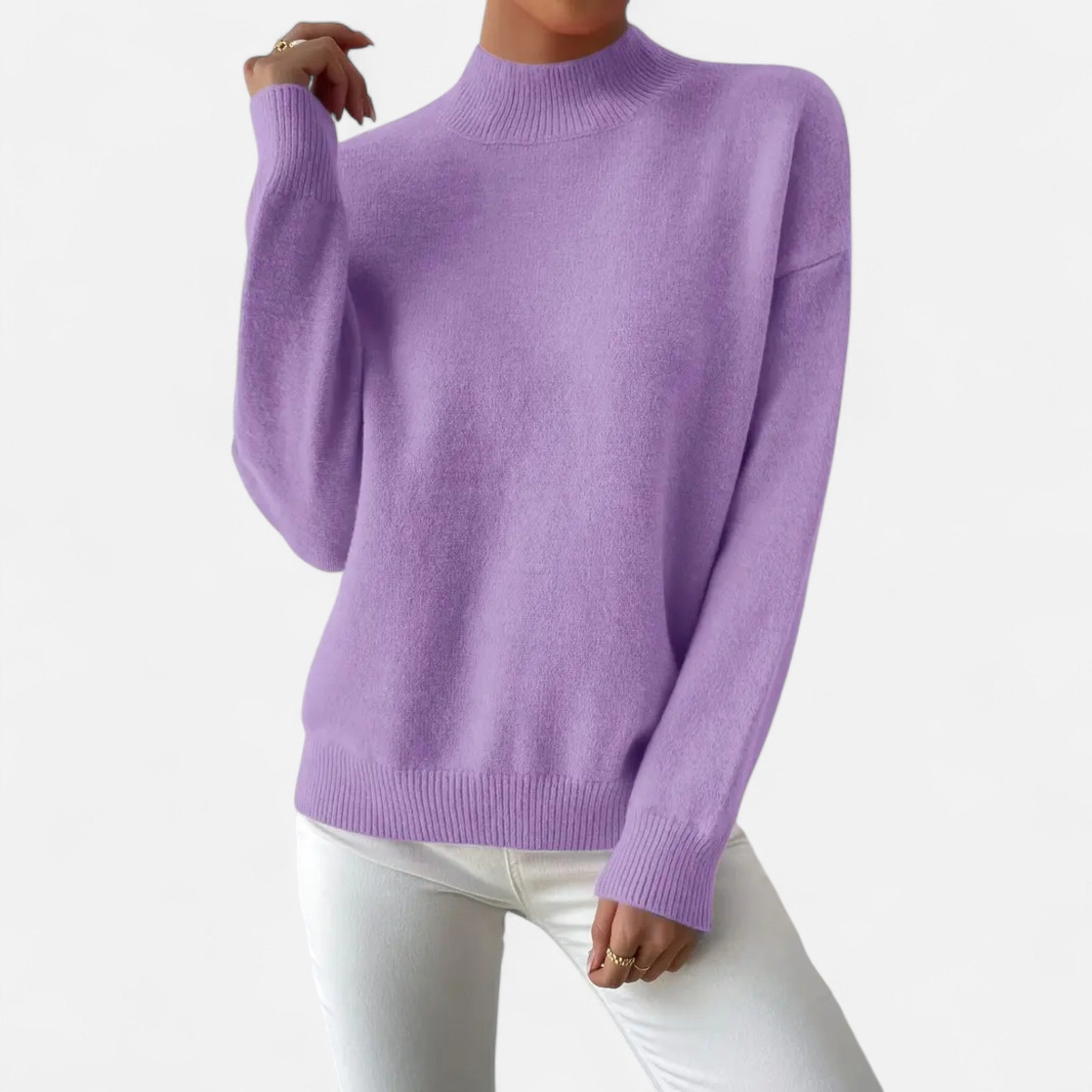 Solenne | Women’s Elegant Mock-Neck Pullover Sweater