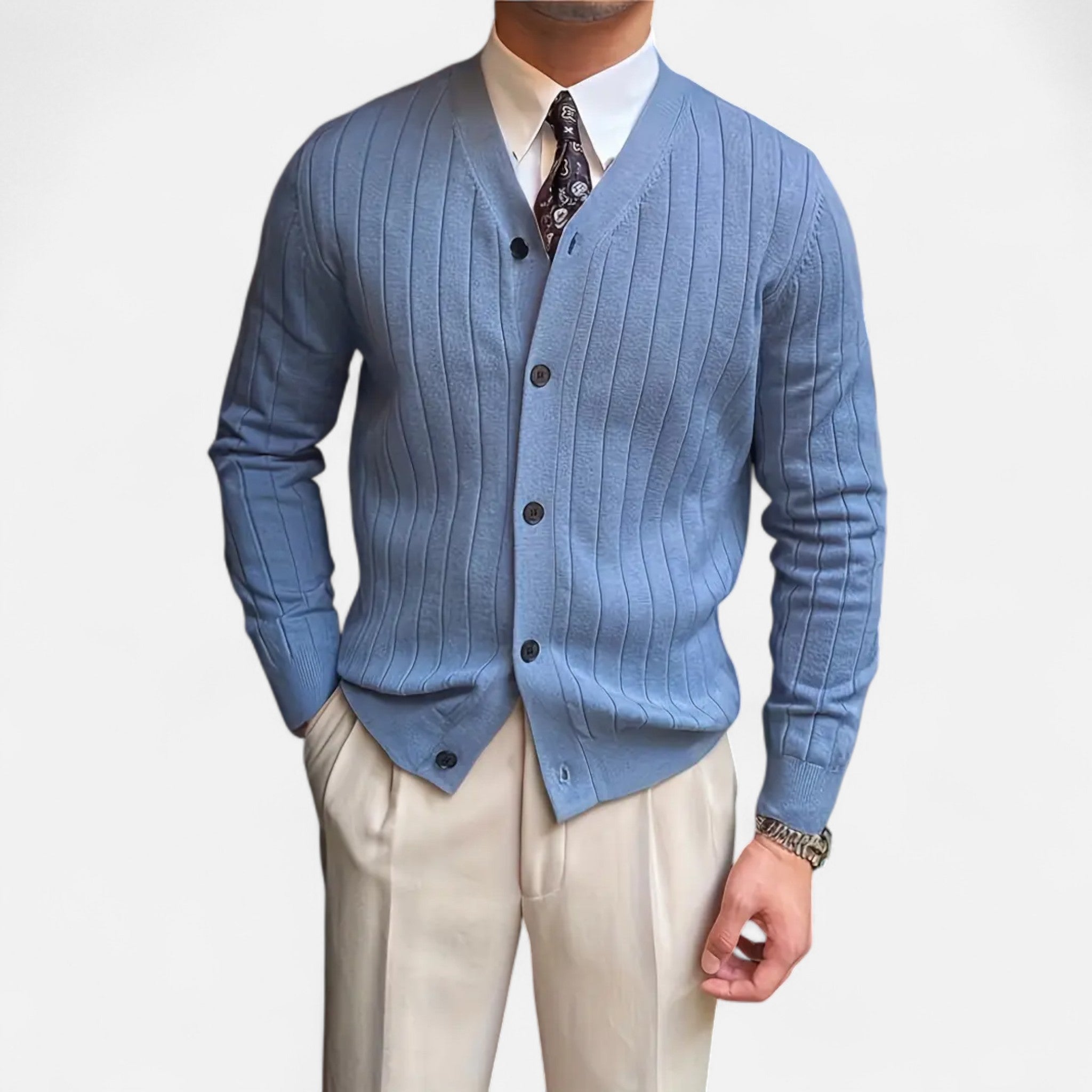 Solenne | Men’s Wool V-Neck Button-Front Cardigan