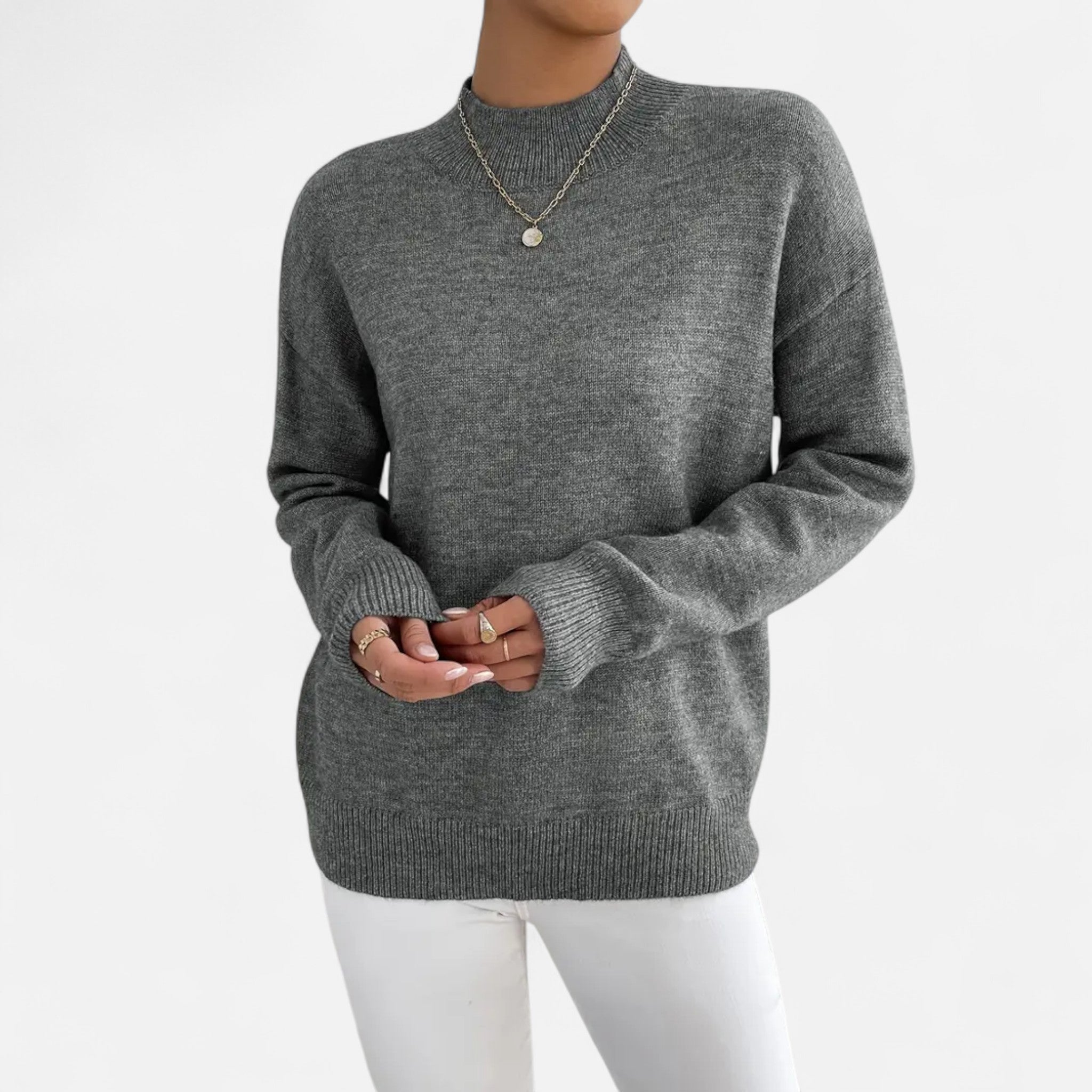 Solenne | Women’s Elegant Mock-Neck Pullover Sweater
