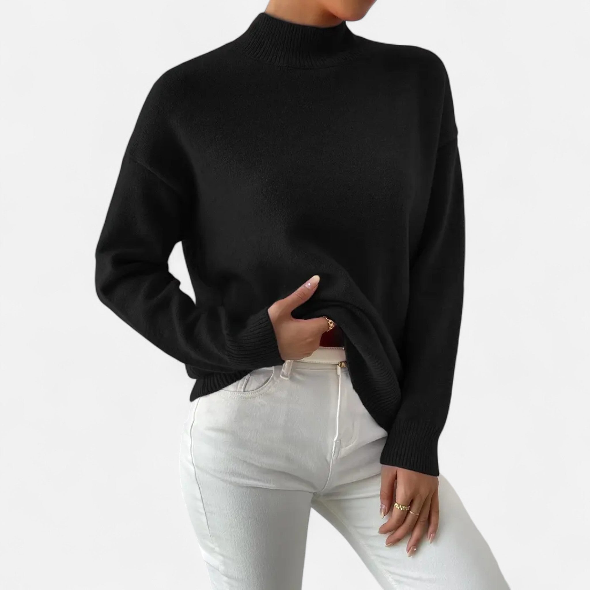Solenne | Women’s Elegant Mock-Neck Pullover Sweater