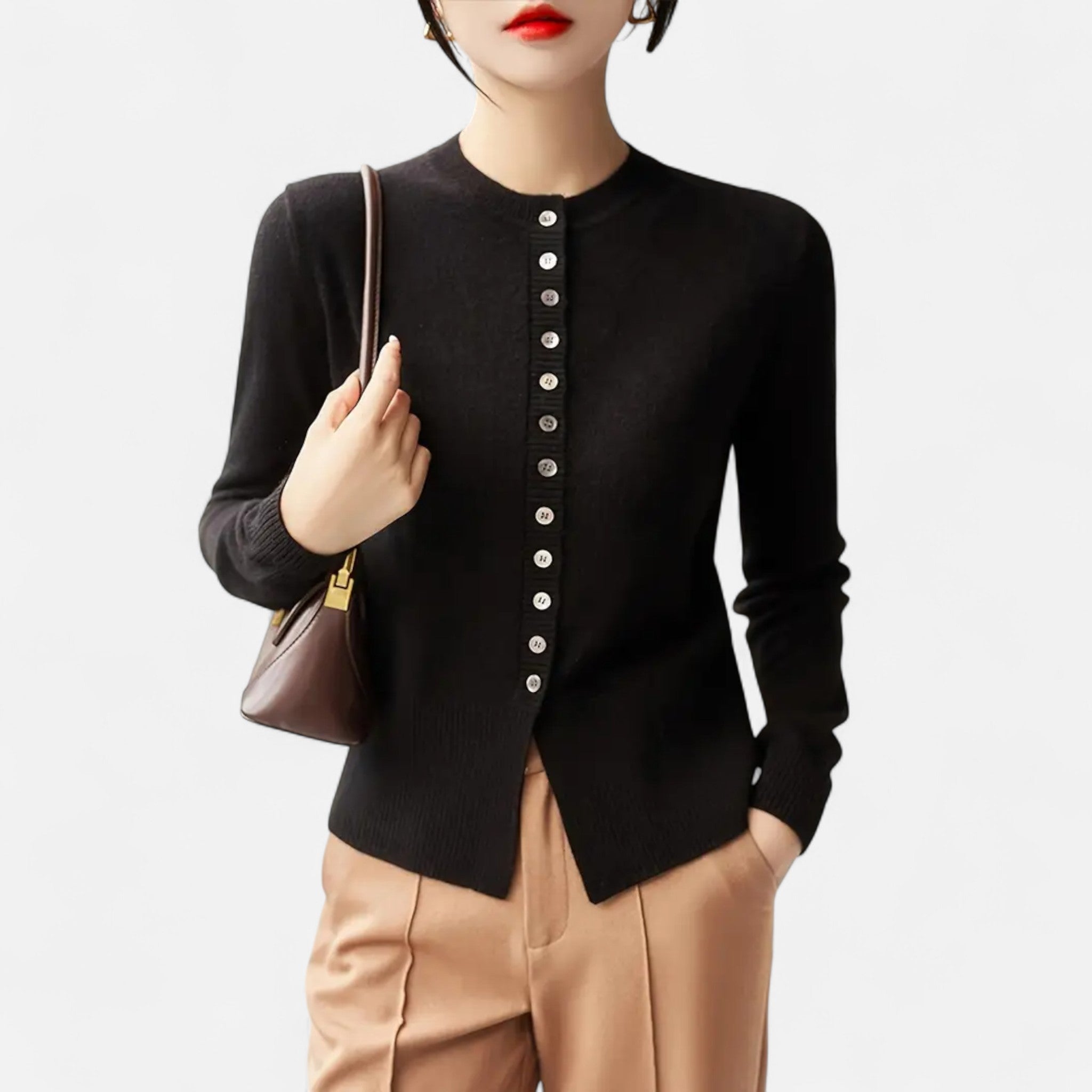 Solenne | Women’s Elegant Knit Button-Front Cardigan