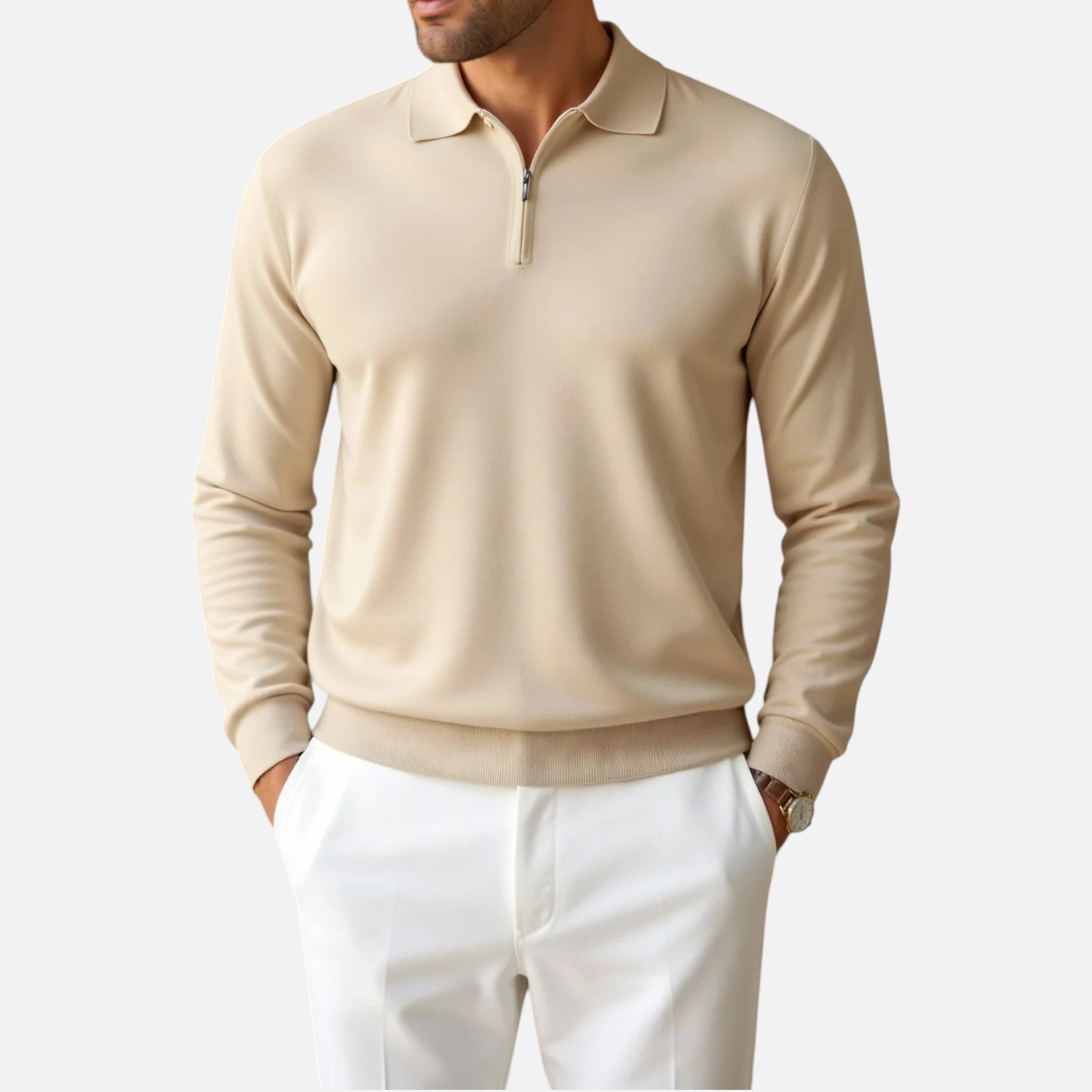 Solenne | Men’s Long-Sleeve Zip-Neck Polo