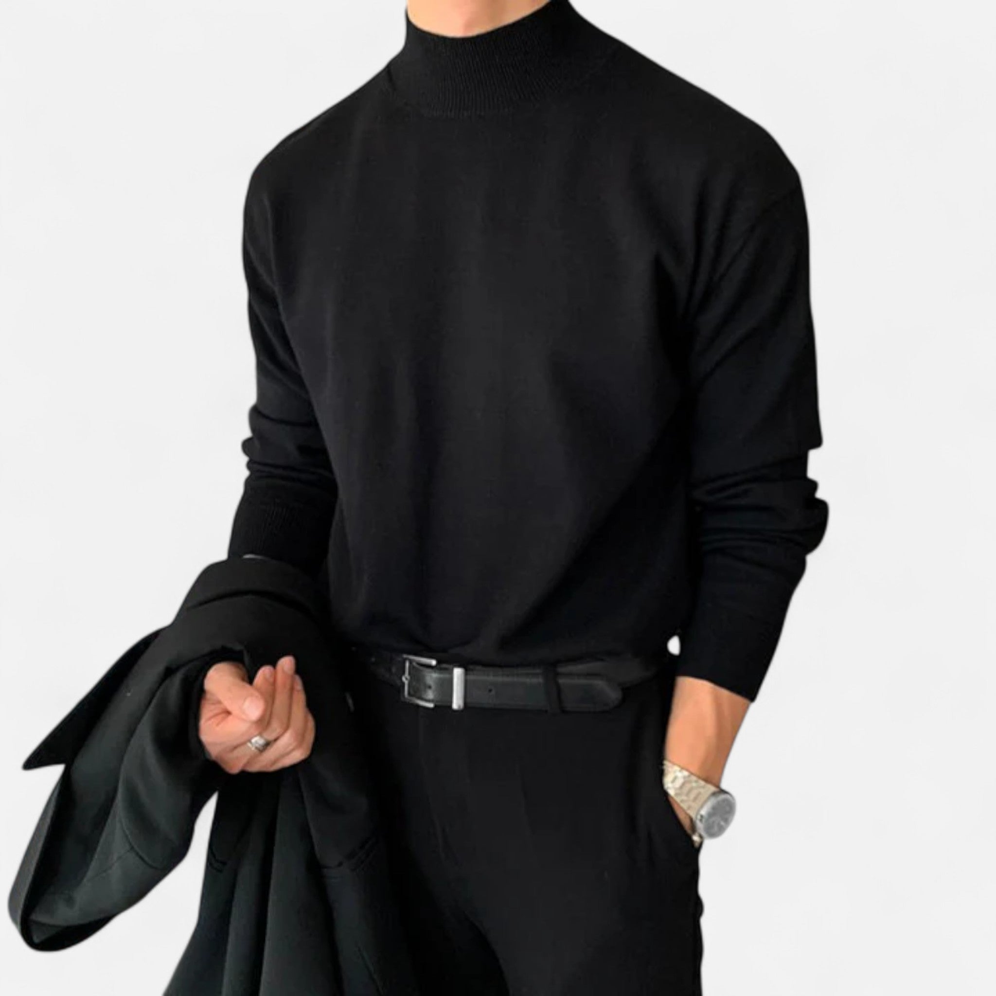 Solenne | Men’s Half-Turtleneck Cotton Blend Sweater