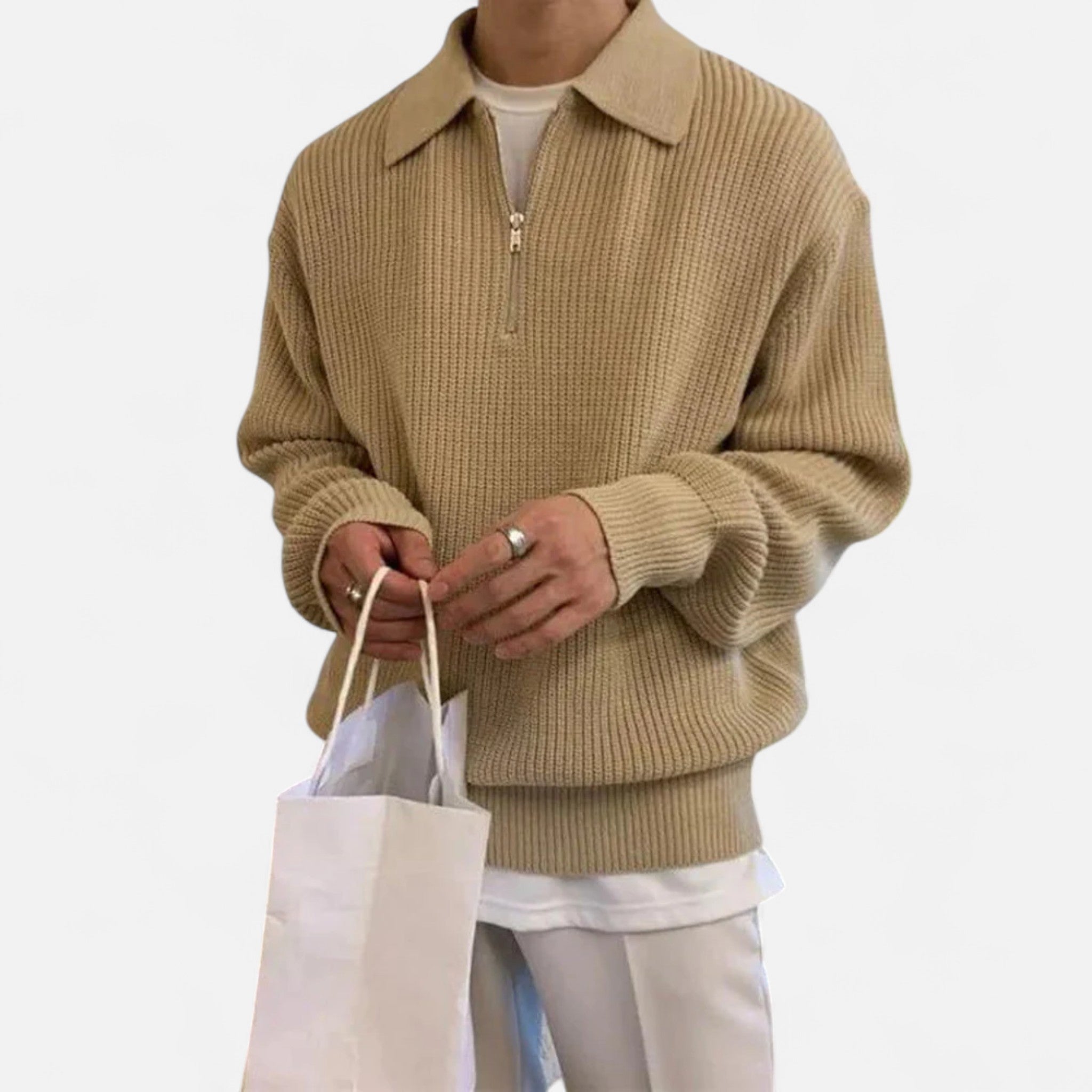 Solenne | Men’s Cotton Half-Zip Knit Sweater
