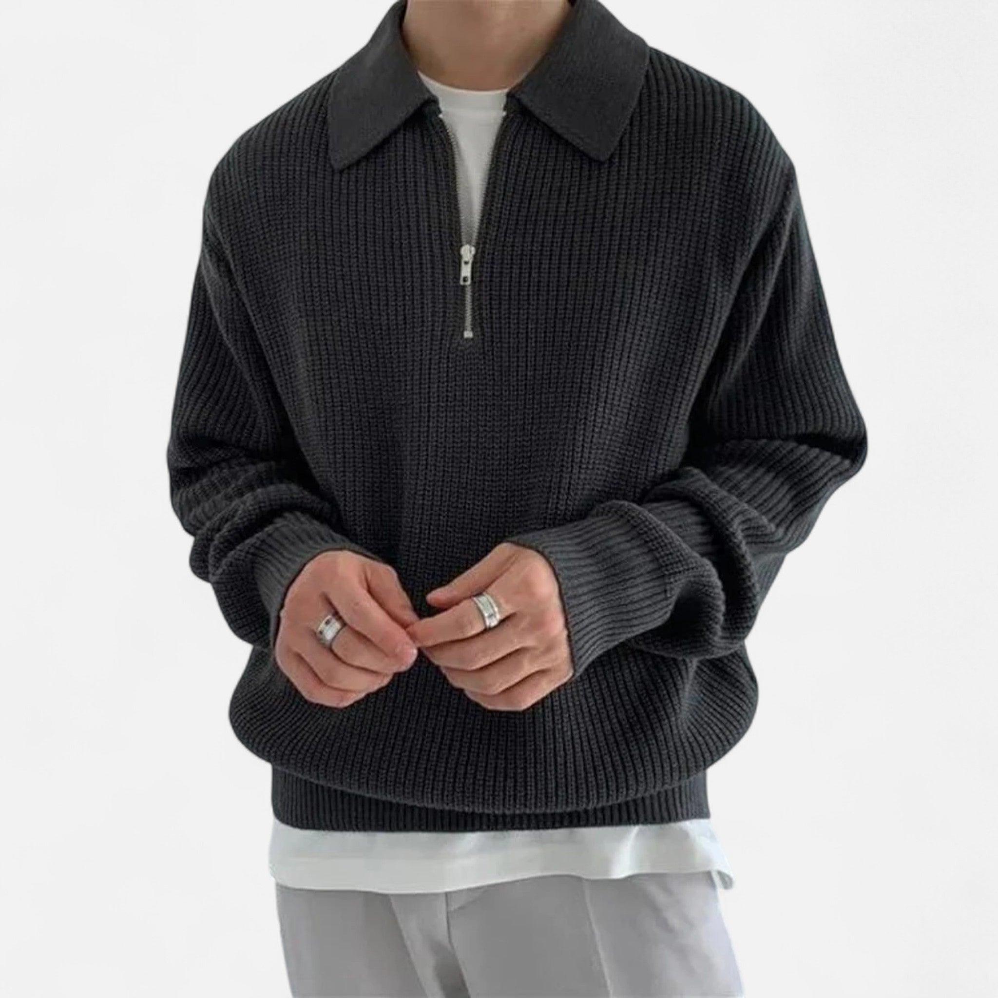 Solenne | Men’s Cotton Half-Zip Knit Sweater