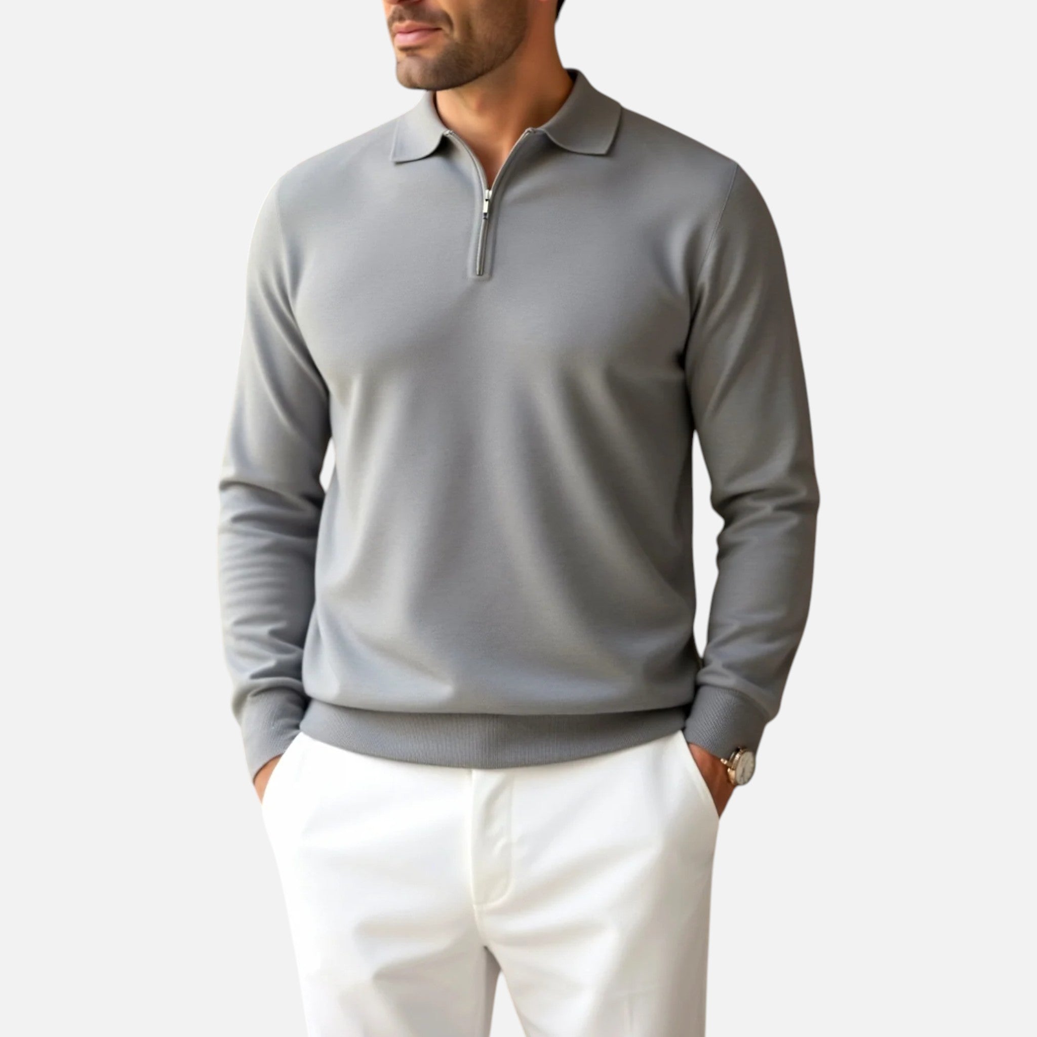 Solenne | Men’s Long-Sleeve Zip-Neck Polo
